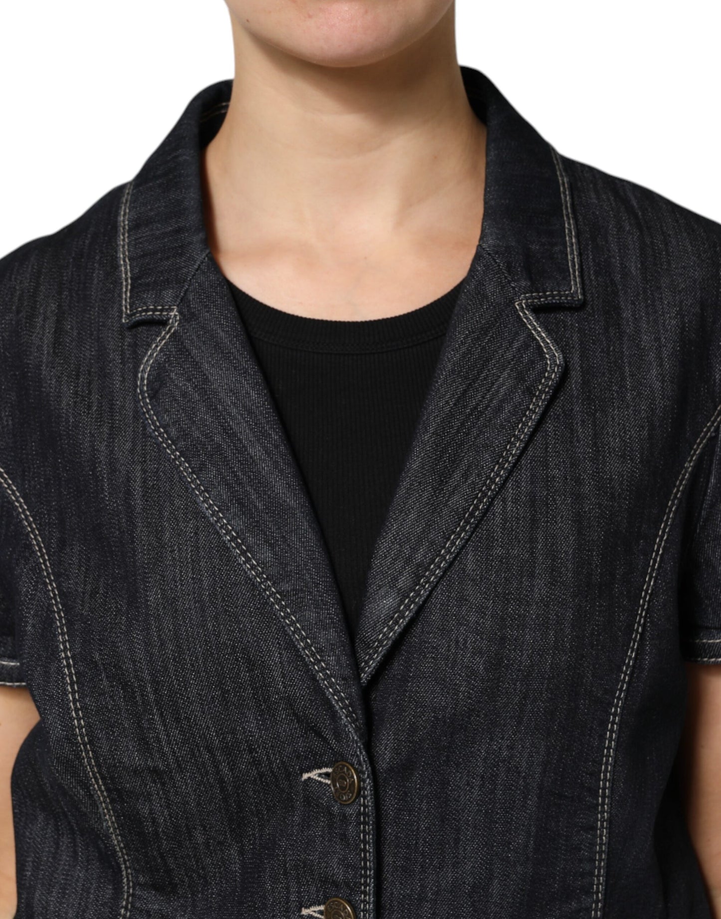 Black Cotton Blend Denim Top Skirt Casual Set