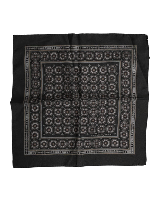 Black Silk Printed Square Men Foulard Scarf