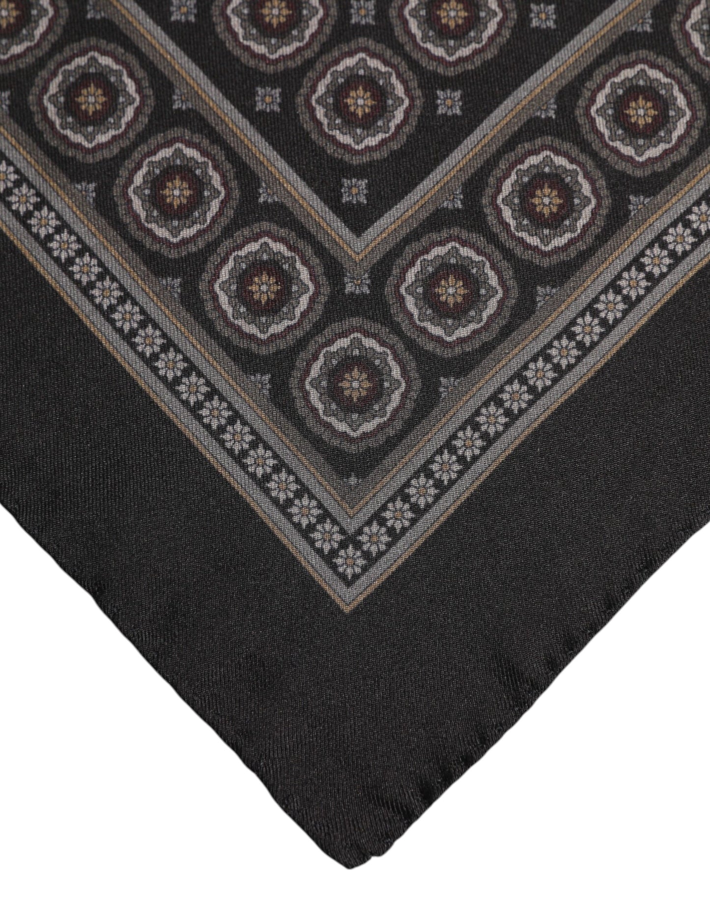 Black Silk Printed Square Men Foulard Scarf