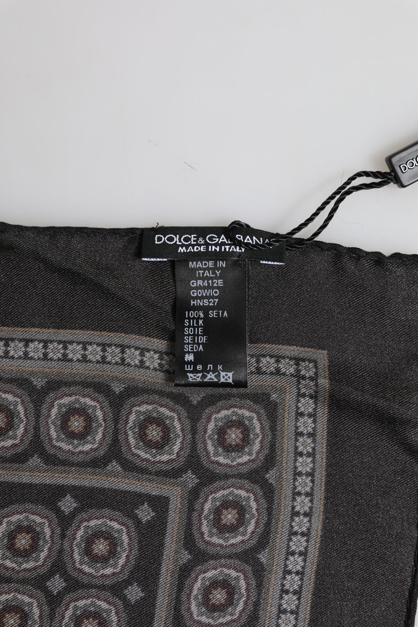 Black Silk Printed Square Men Foulard Scarf