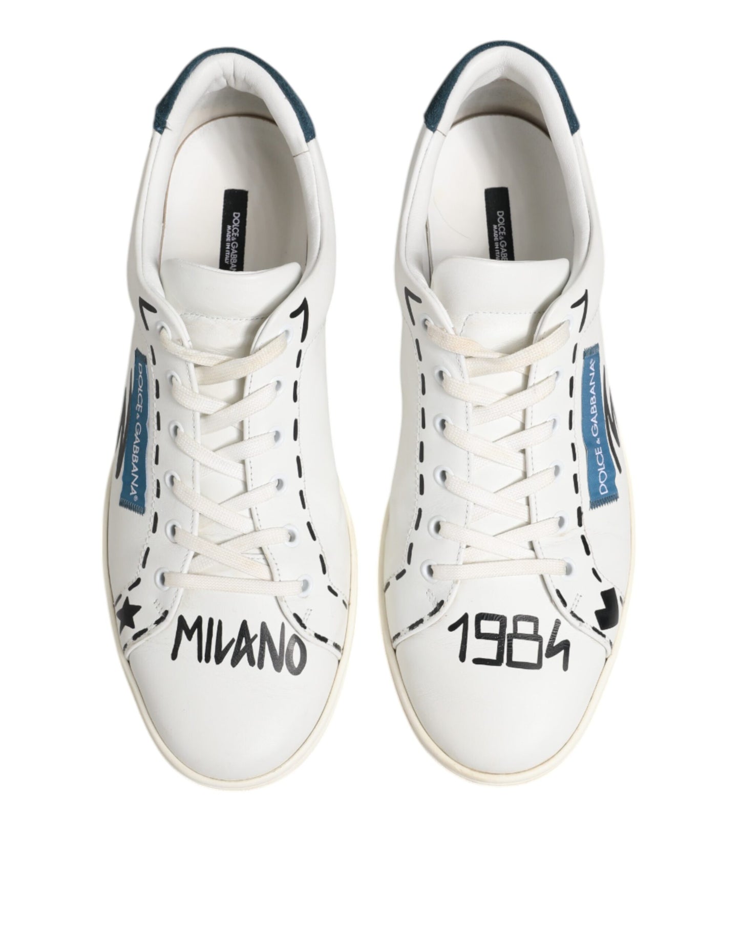 White Leather Printed Low Top Sneakers Shoes