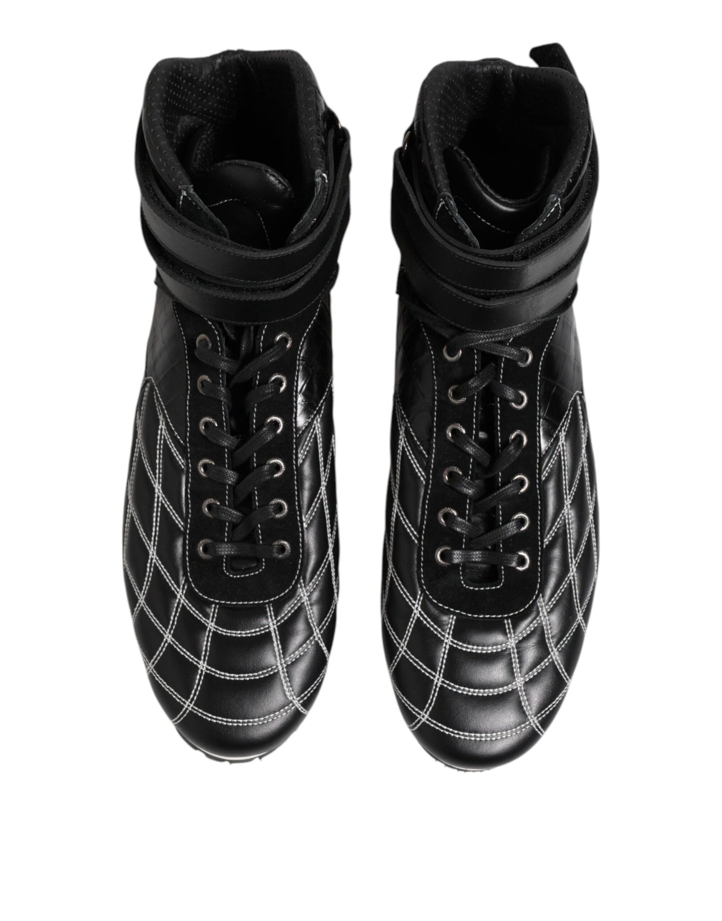 Black Quilted Leather Lace Up Sneakers Shoes