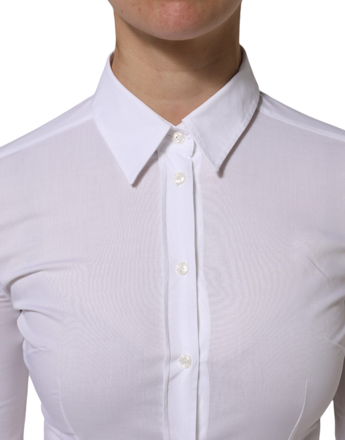 White Cotton Collared Long Sleeves Top Shirt