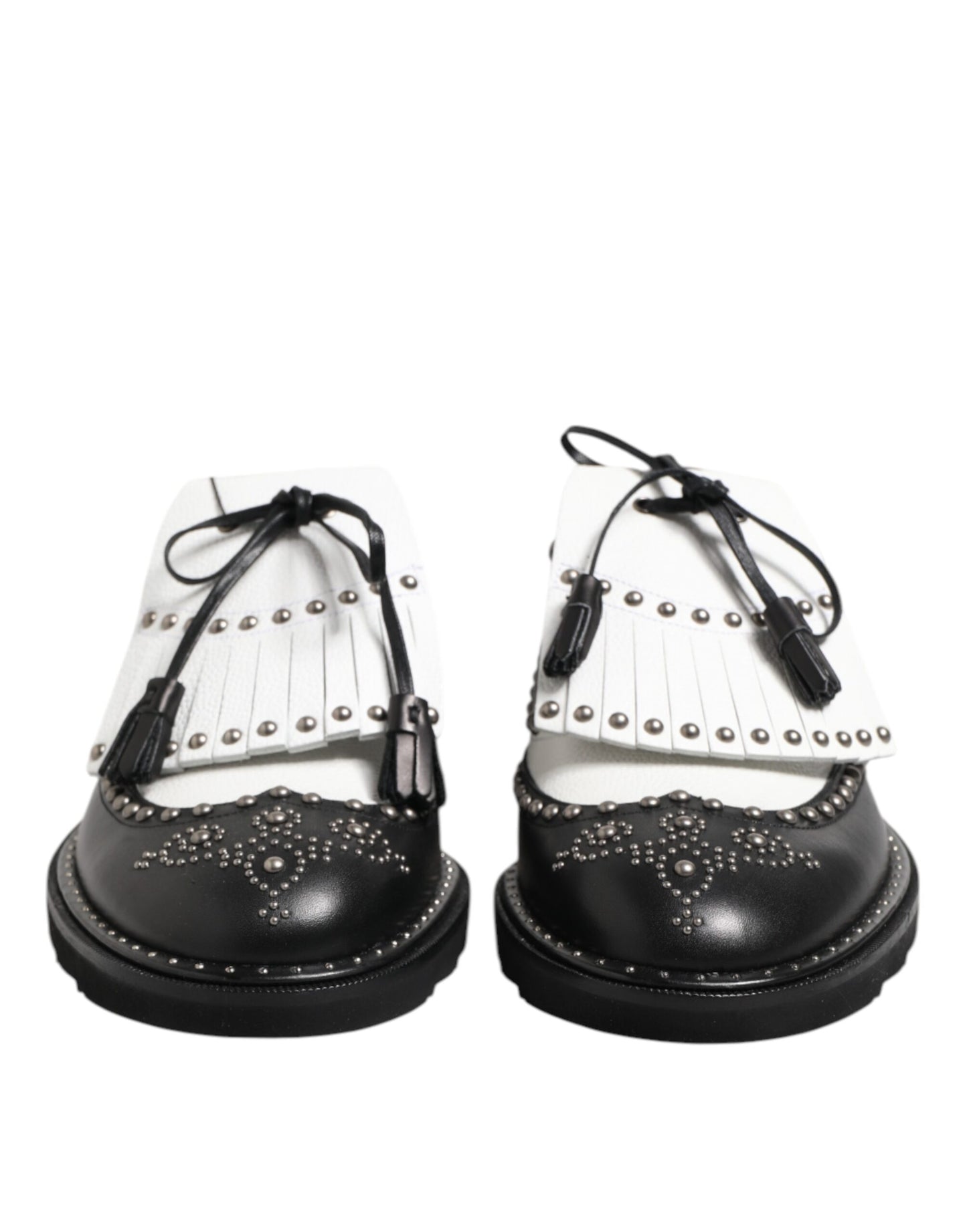 Black White Leather Studded Dreby Dress Shoes