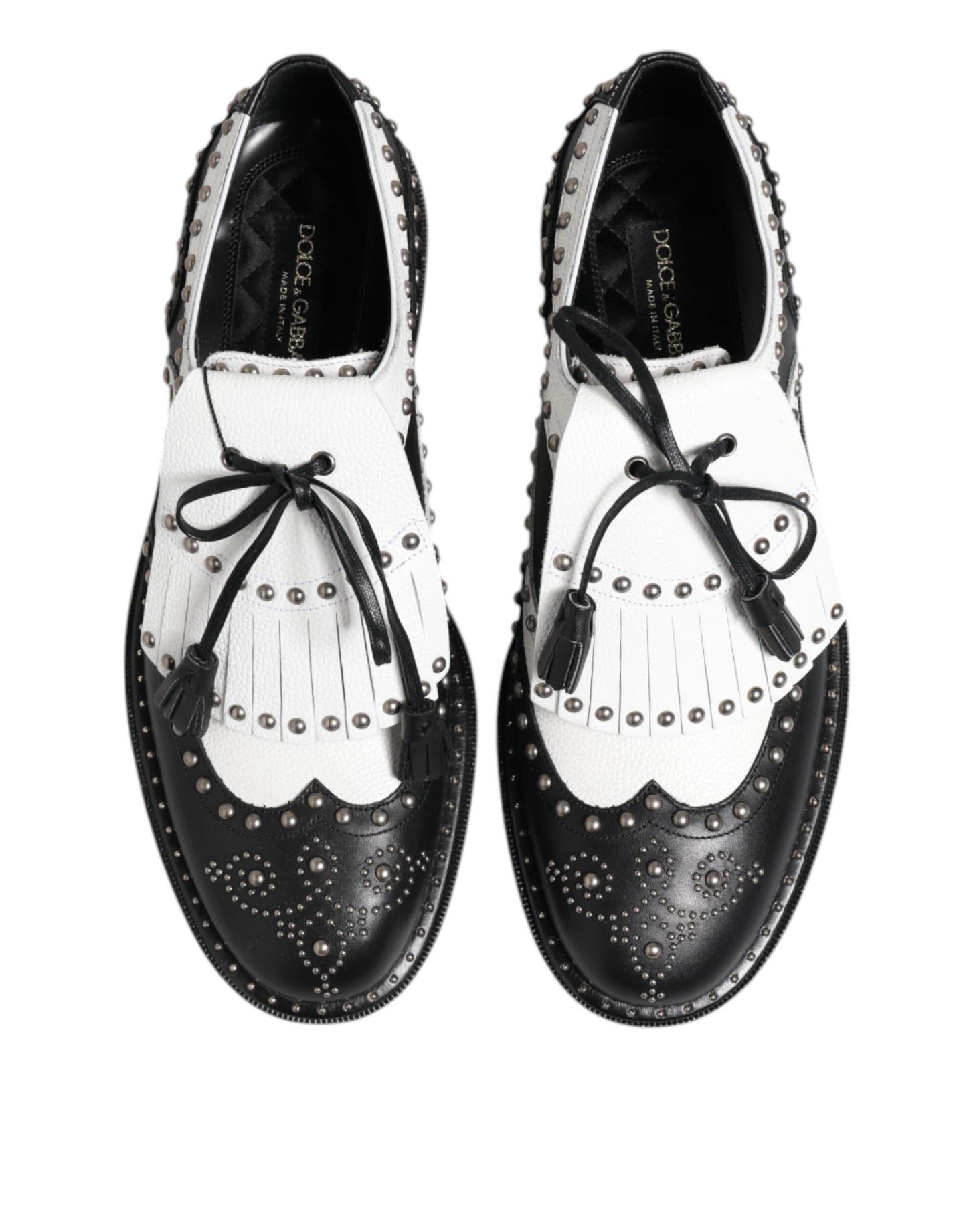 Black White Leather Studded Dreby Dress Shoes