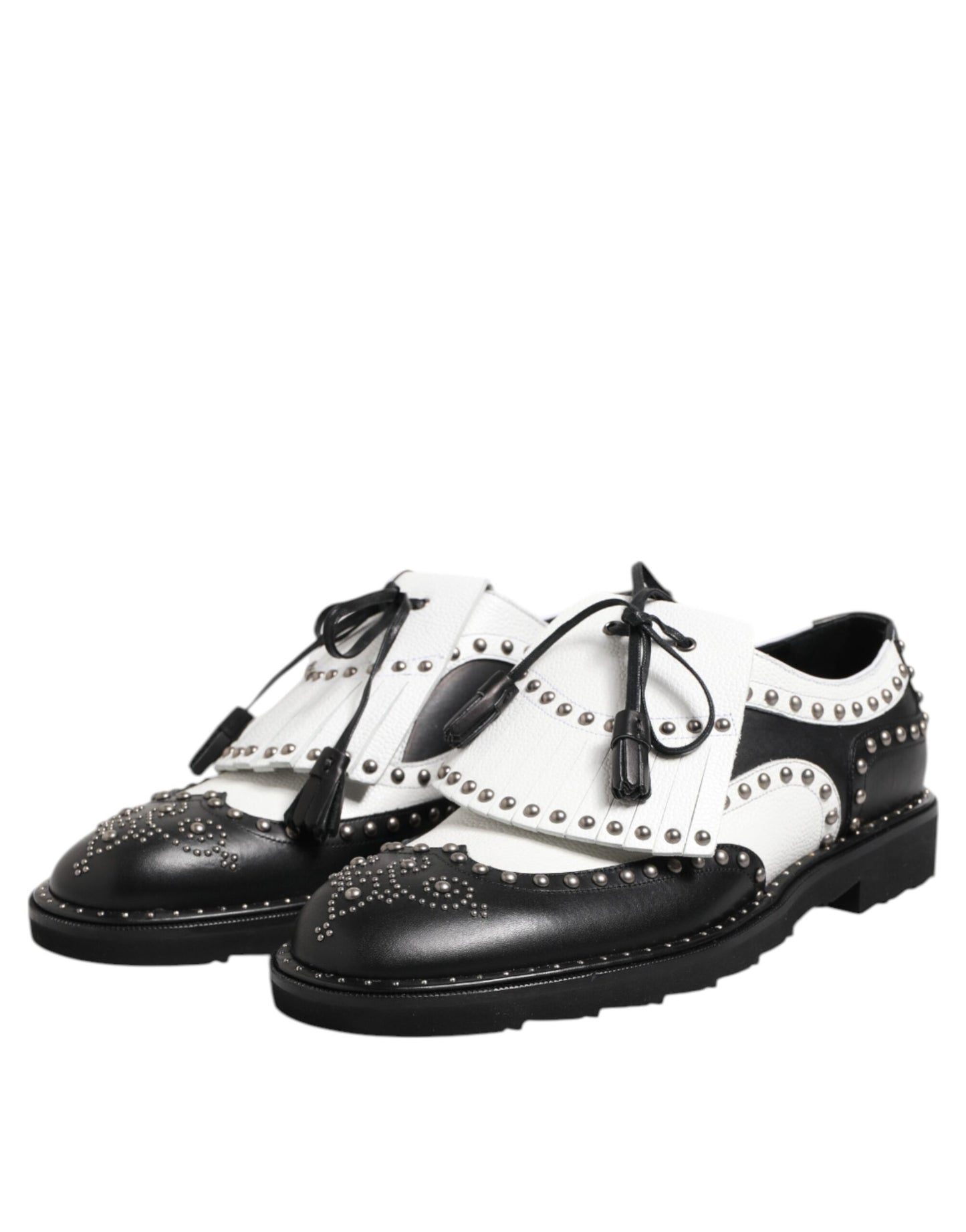 Black White Leather Studded Dreby Dress Shoes