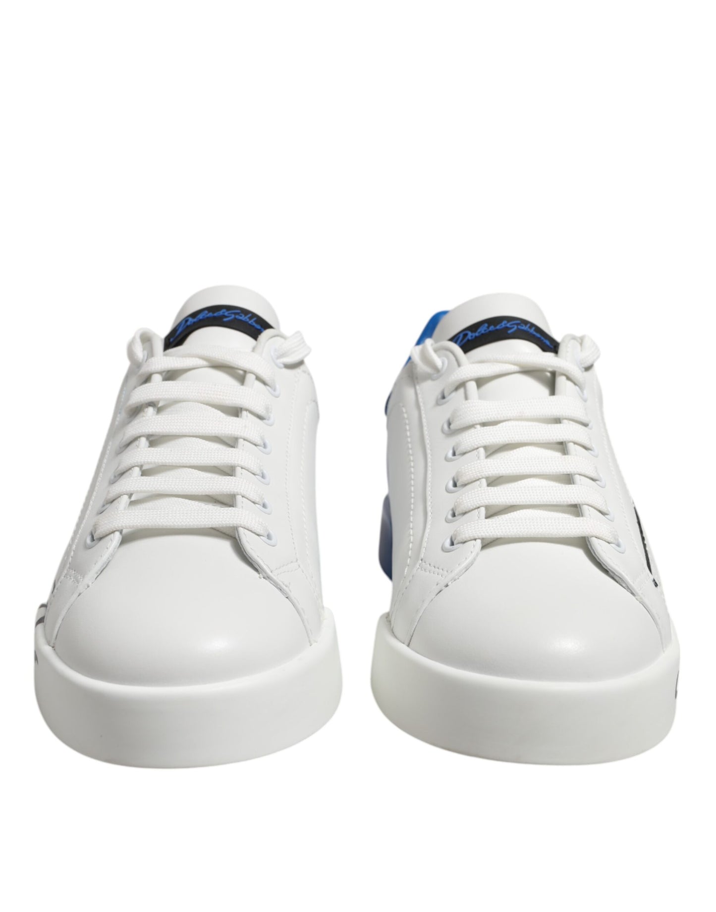 White Blue Low Top Leather Sneakers Shoes
