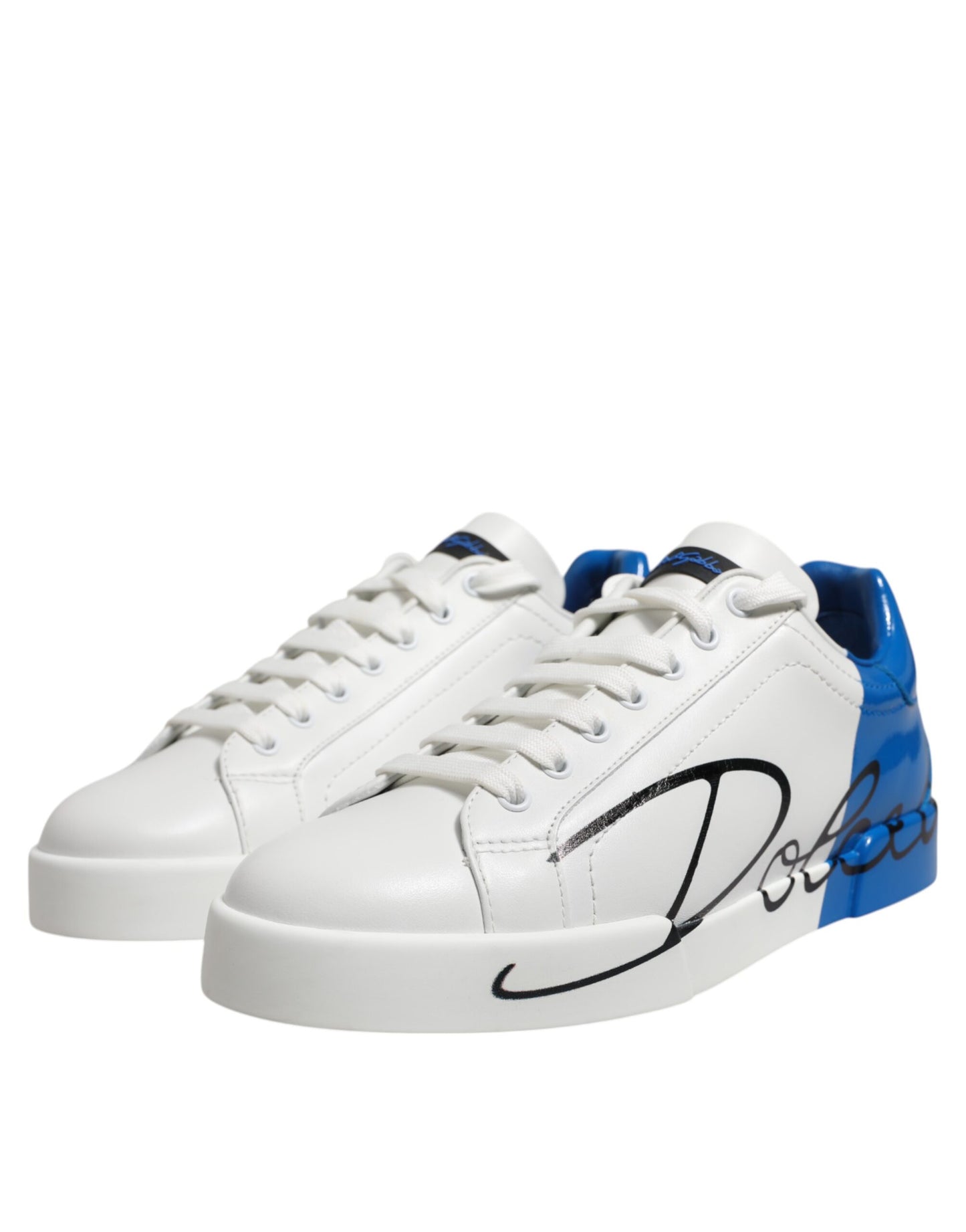 White Blue Low Top Leather Sneakers Shoes