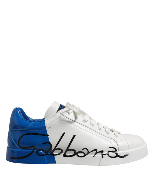 White Blue Low Top Leather Men Sneakers Shoes