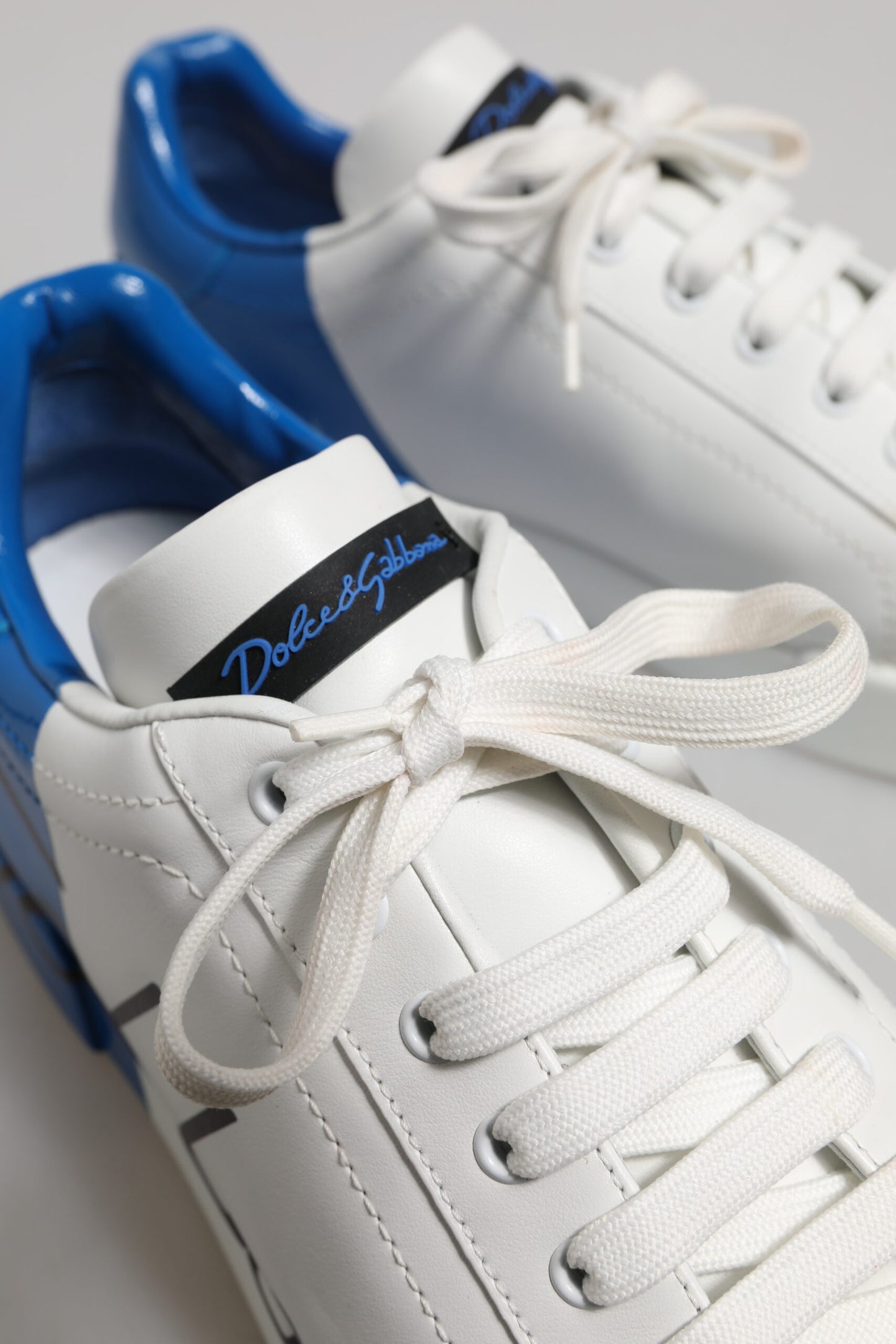 White Blue Logo Low Top Leather Sneakers Shoes