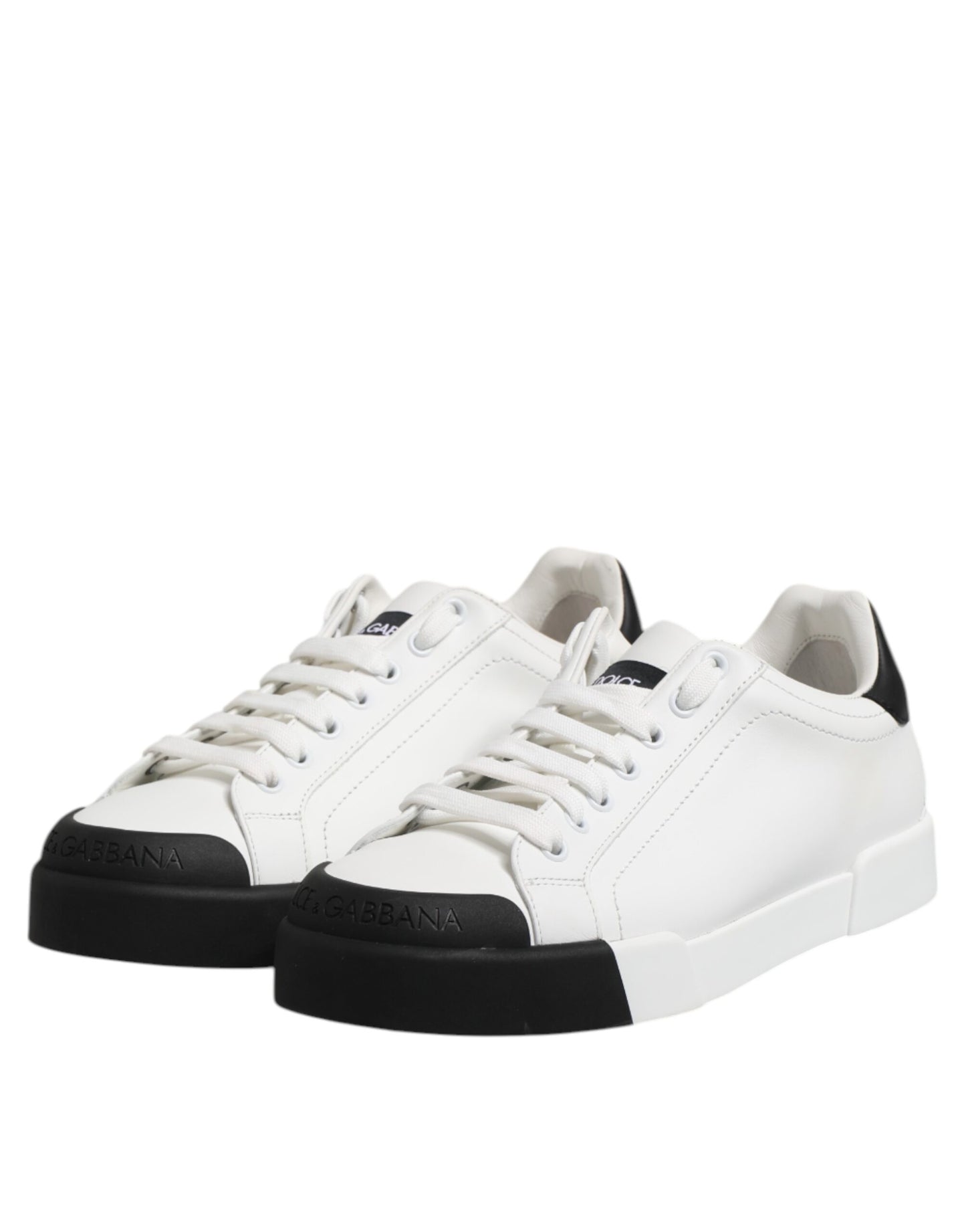White Black Leather Lace Up Sneakers Shoes