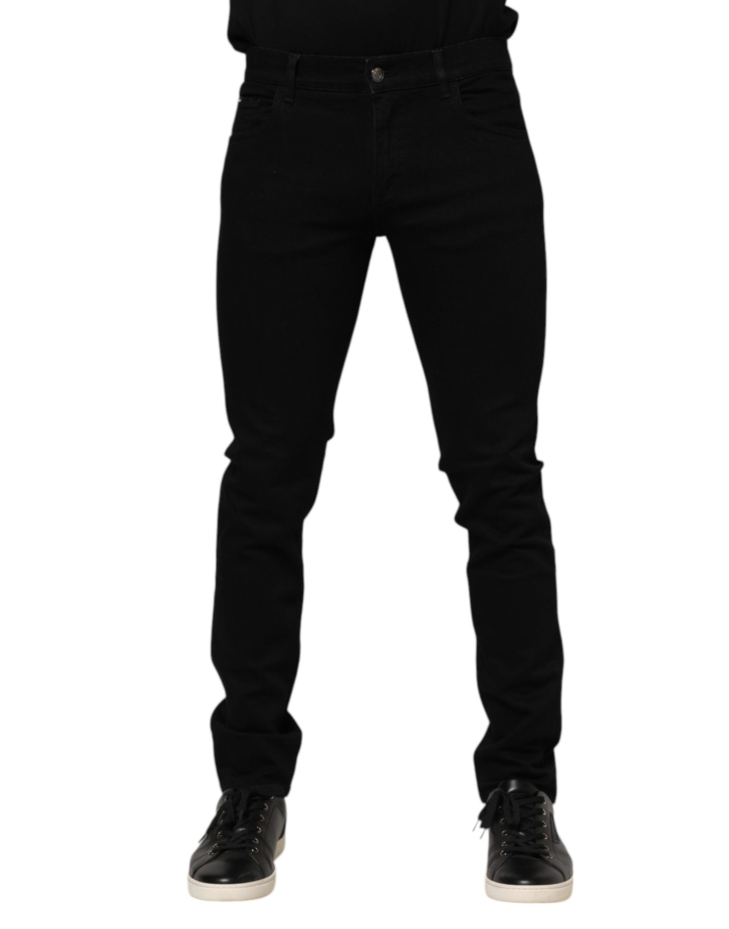 Black Cotton Logo Plaque Skinny Denim Jeans