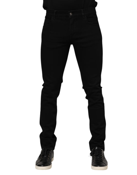 Black Cotton Logo Plaque Skinny Denim Jeans