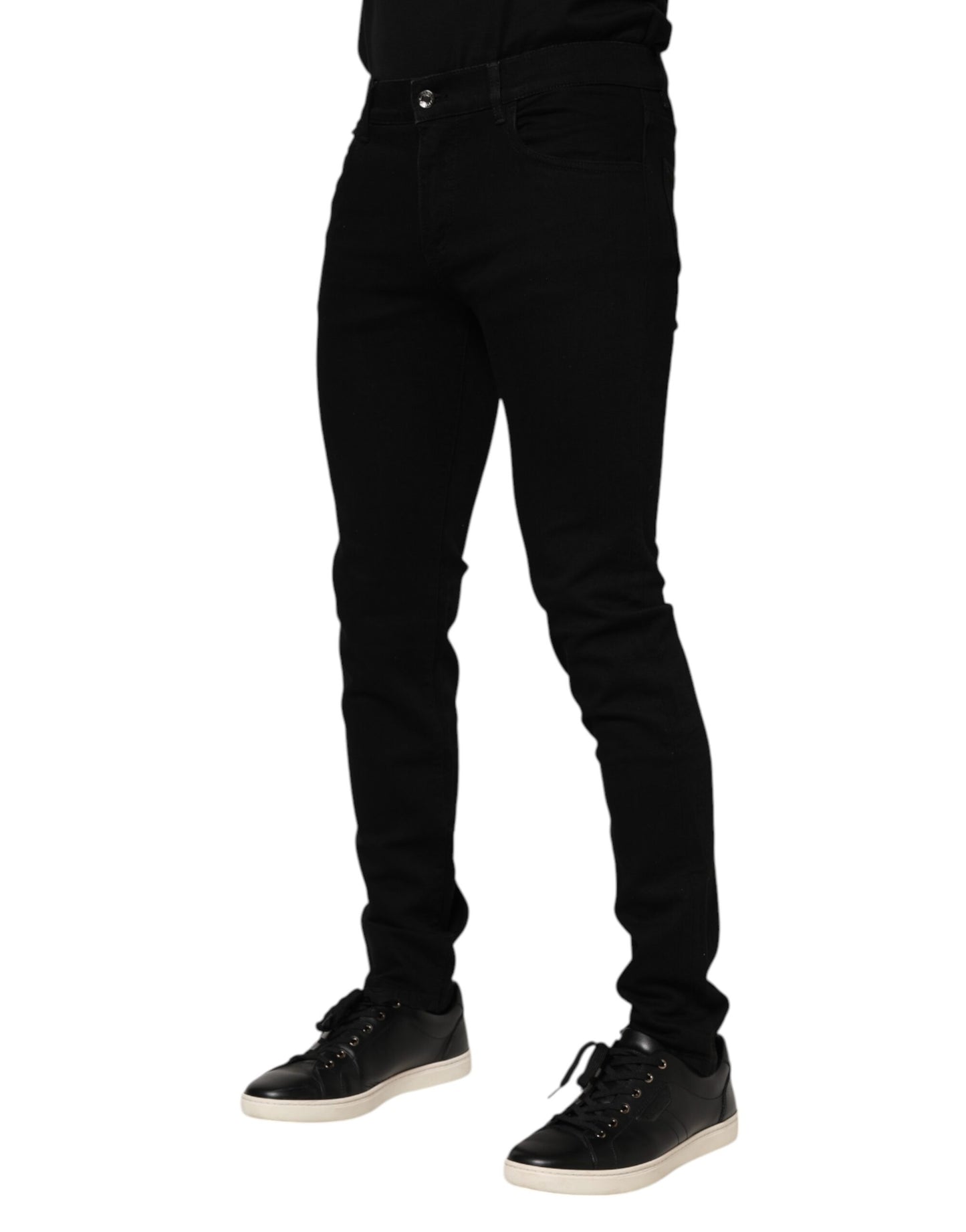 Black Cotton Logo Plaque Skinny Denim Jeans
