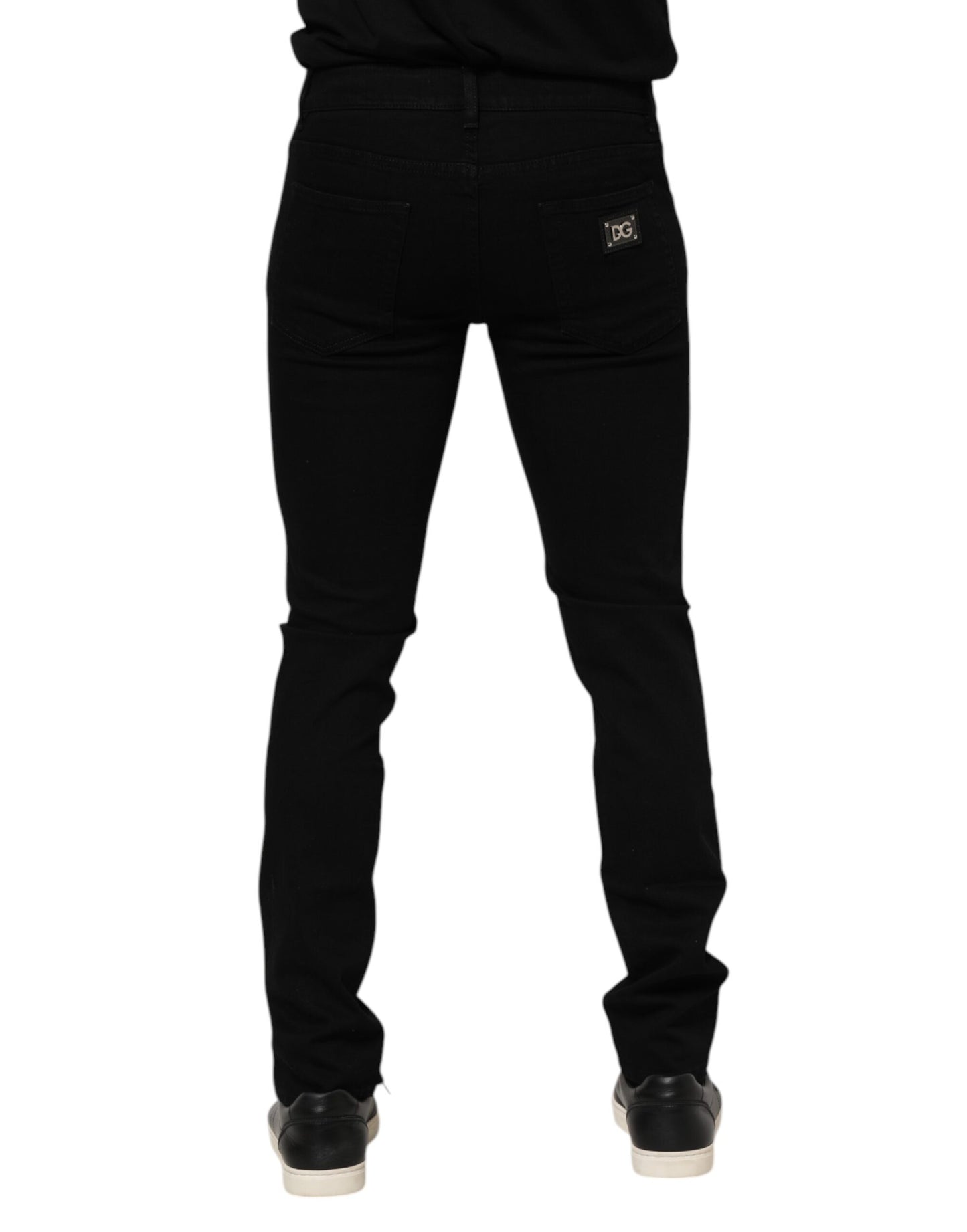Black Cotton Logo Plaque Skinny Denim Jeans