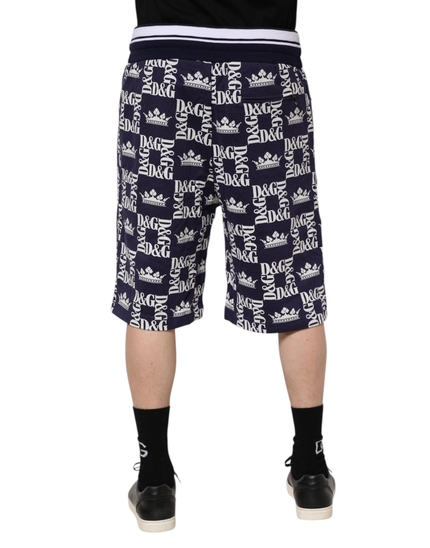 Cotton Blue Crown Logo Print Bermuda Shorts