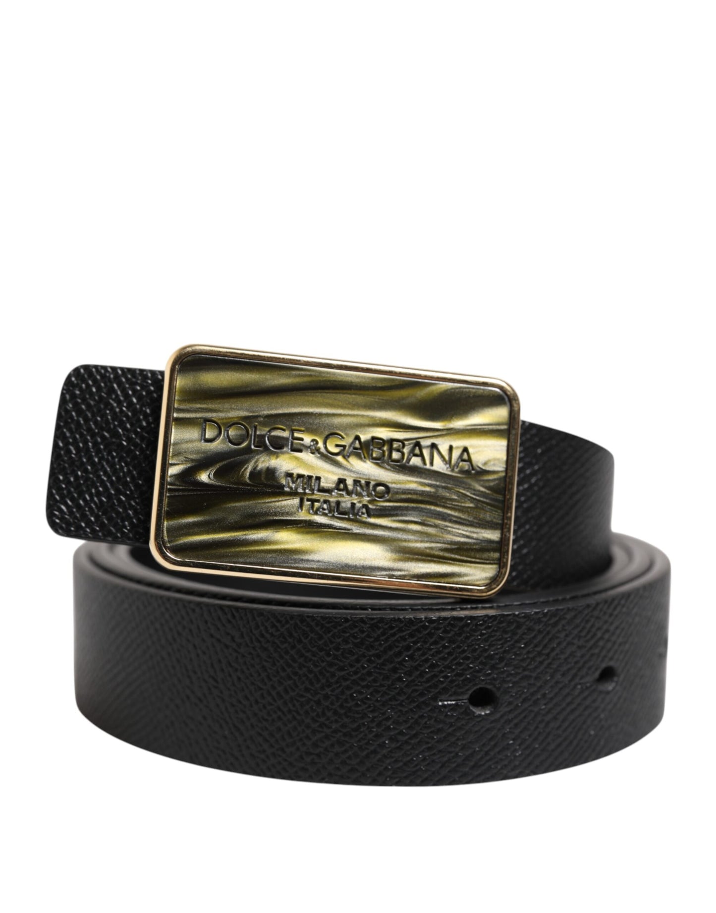 Black Leather Classic Metal Logo Buckle Belt