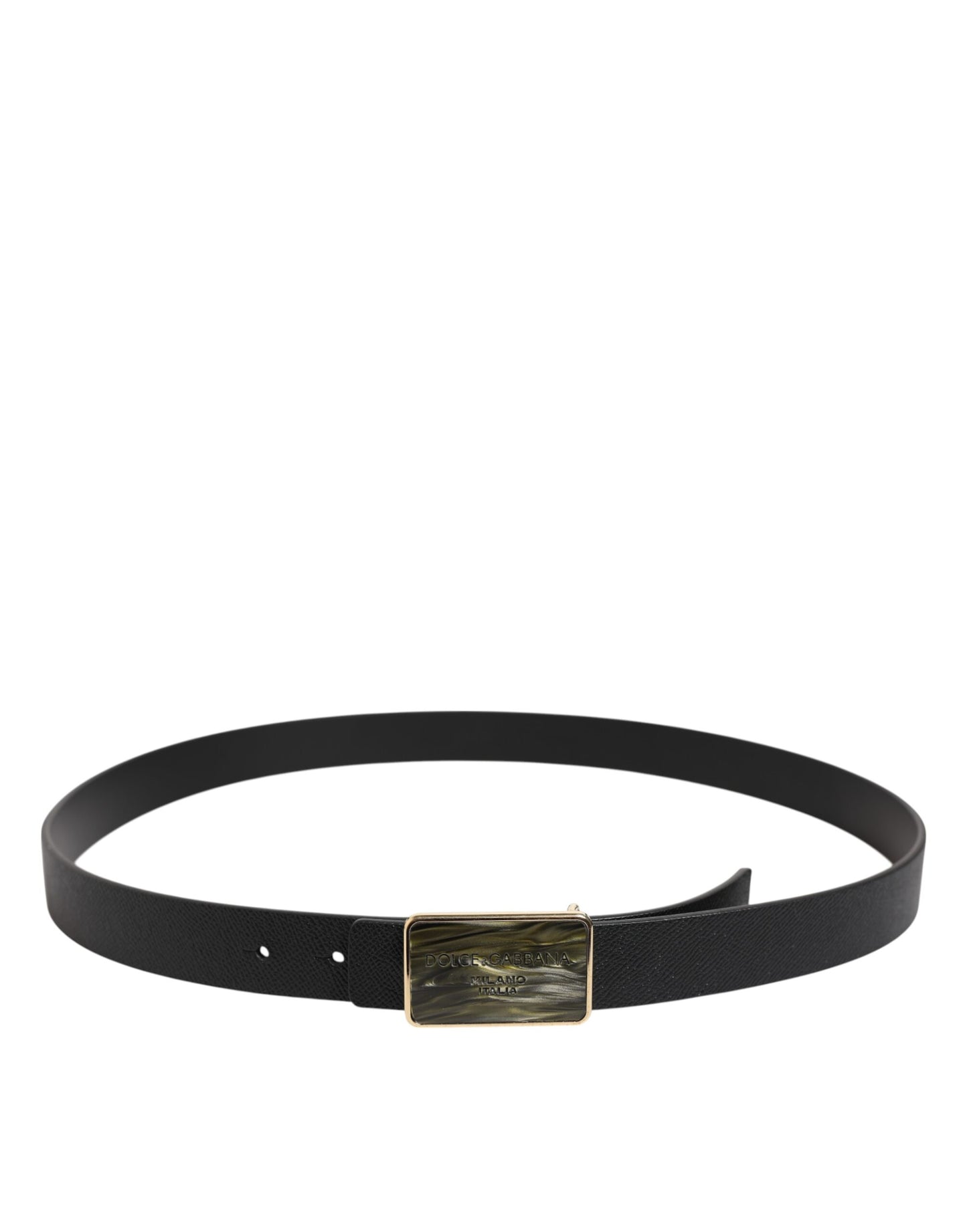 Black Leather Classic Metal Logo Buckle Belt