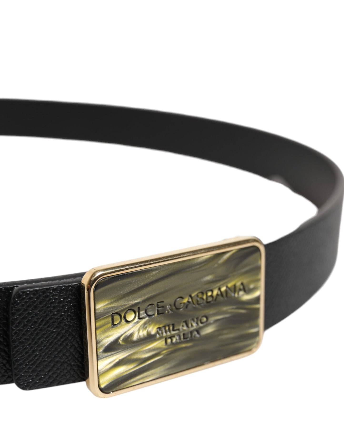 Black Leather Classic Metal Logo Buckle Belt
