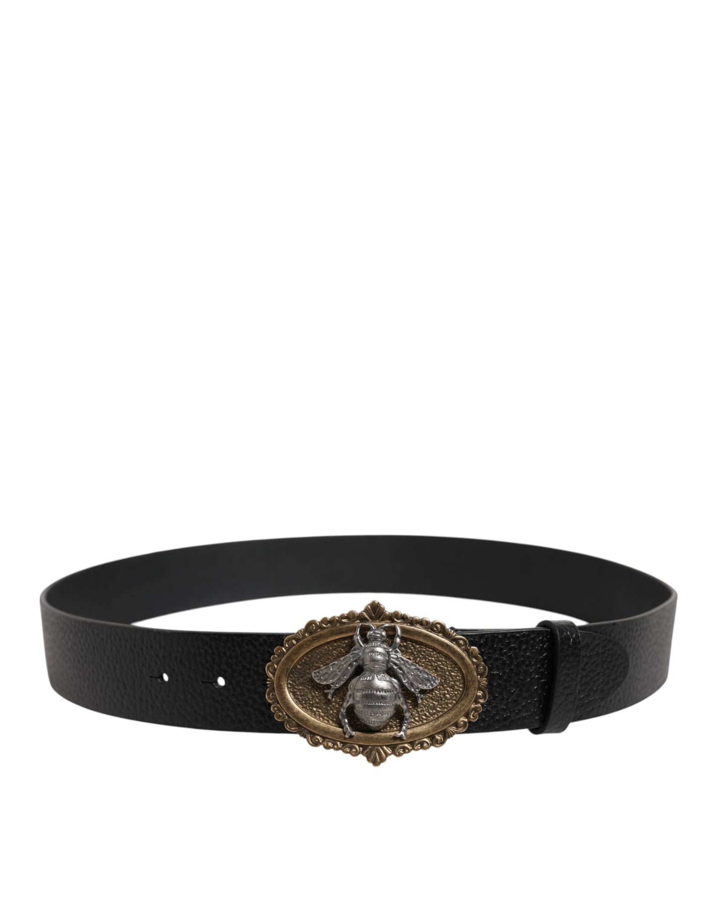 Black Classic Leather Bee Metal Buckle Belt