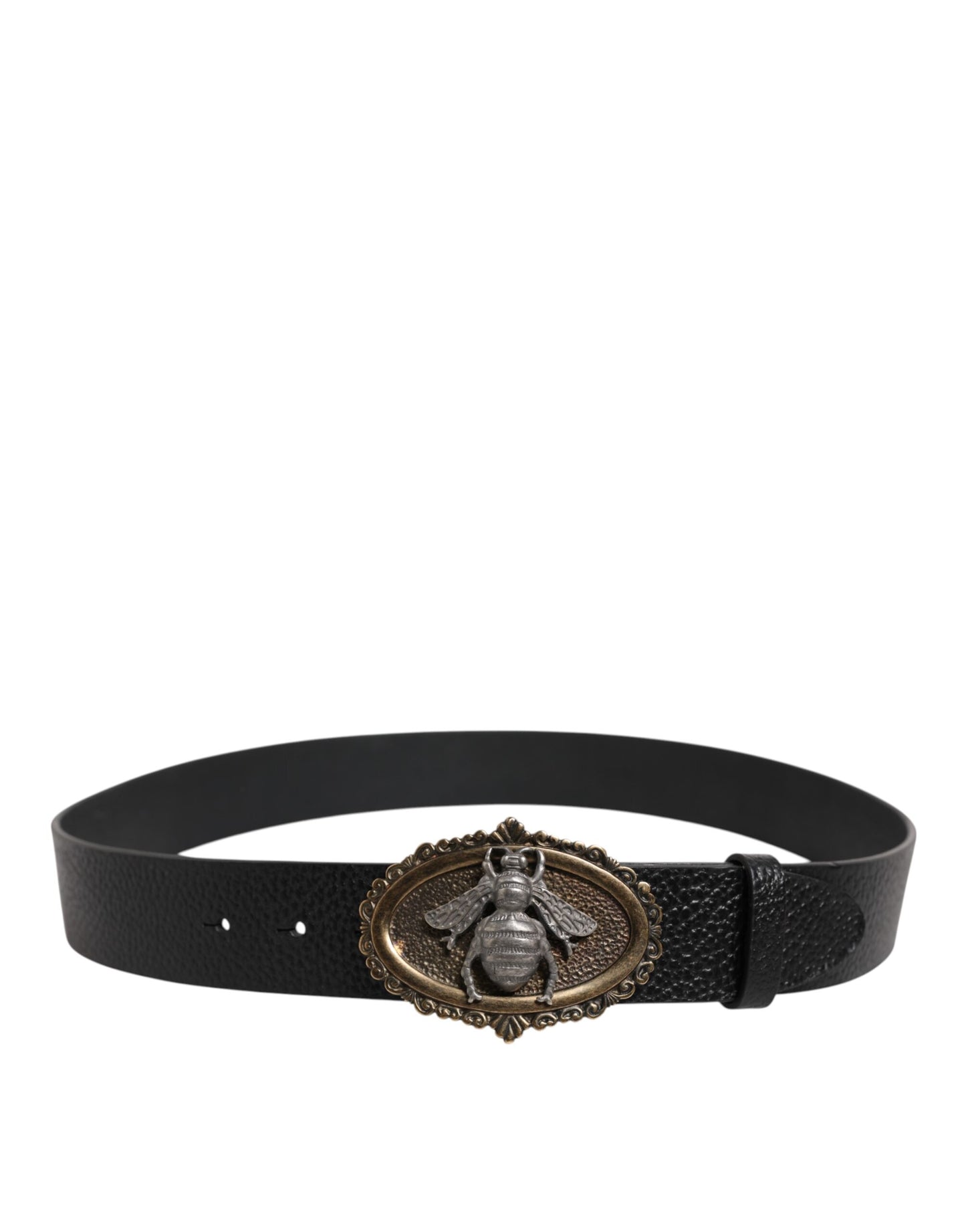 Black Classic Leather Bee Metal Buckle Belt