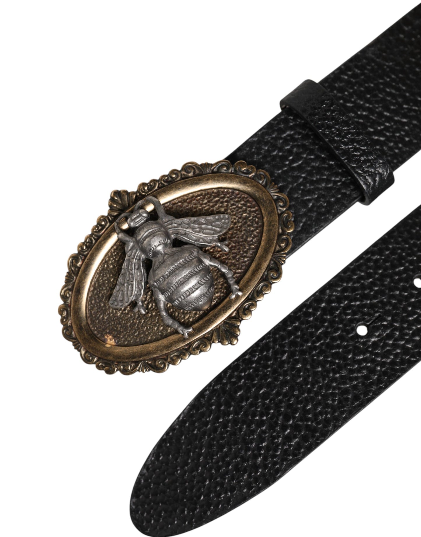 Black Classic Leather Bee Metal Buckle Belt