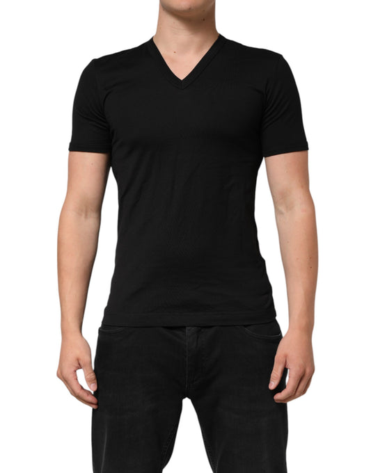 Black Cotton Plain V-Neck Men Shirt T-shirt