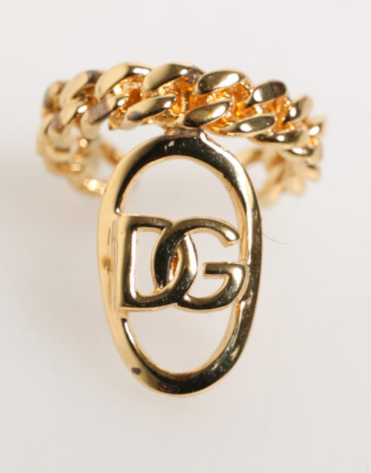 Gold Tone Brass Oval DG Logo Chain Adjustable Ring