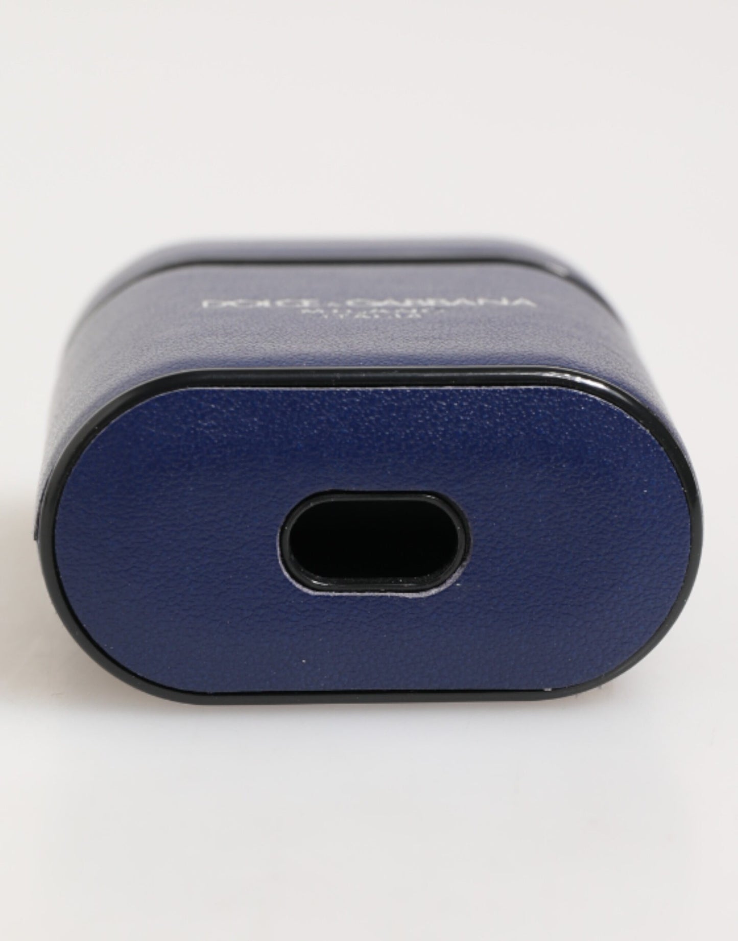 Blue Leather Logo Print Flip Holder Men Airpods Case