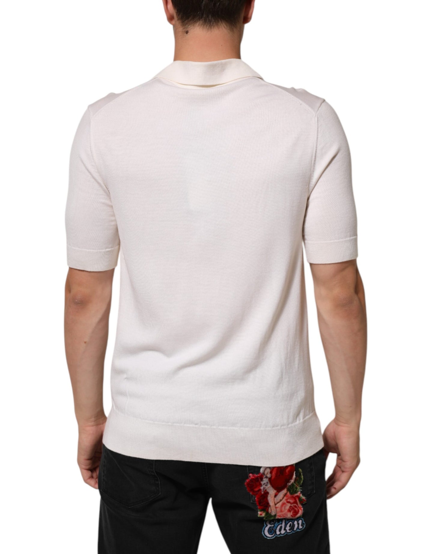 White Cotton Collared Short Sleeves T-shirt
