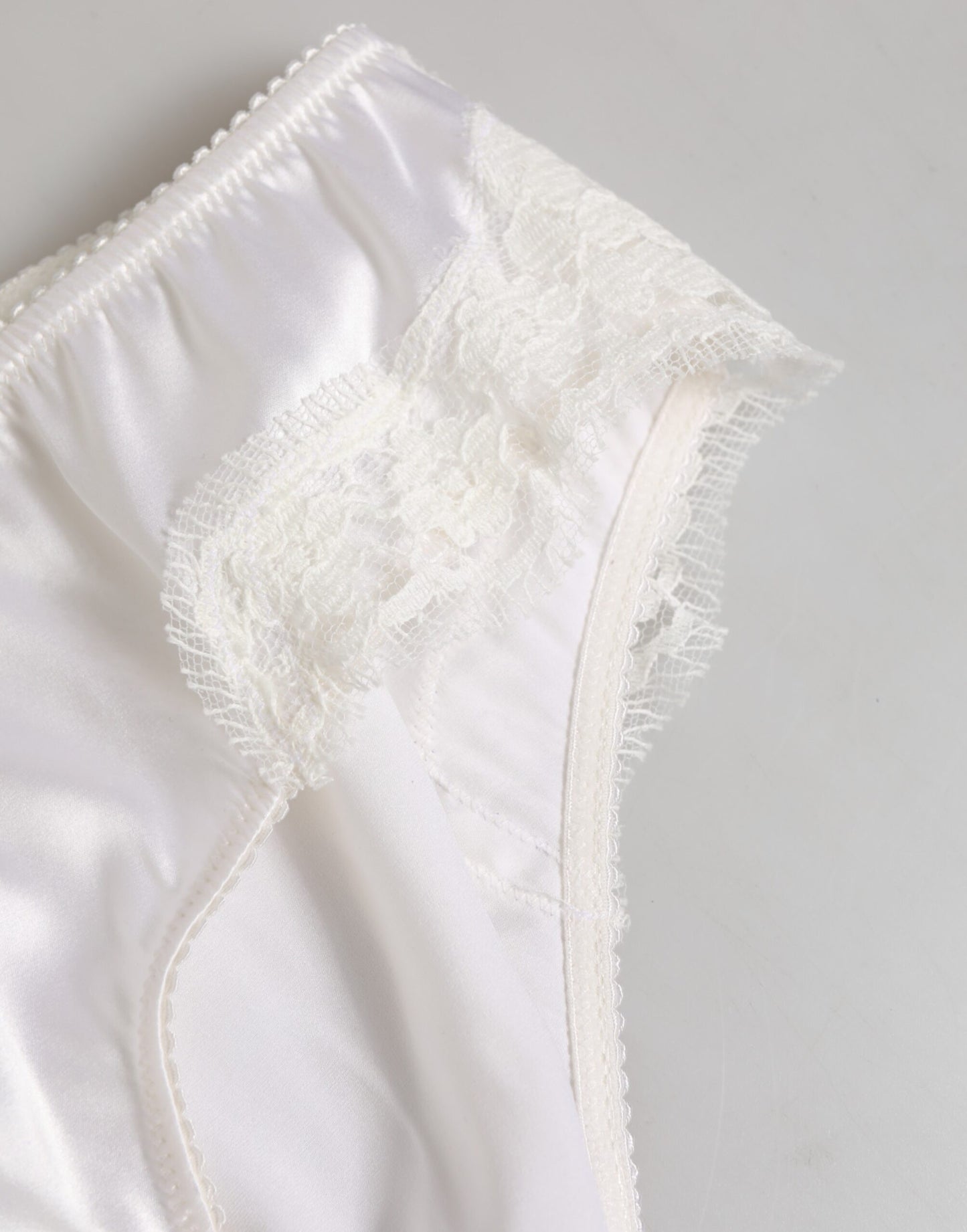 White Silk Satin Floral Lace Panty Brief Underwear