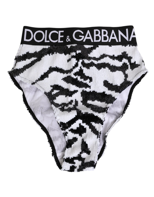 Black White Sequin High Waist Panty Underwear