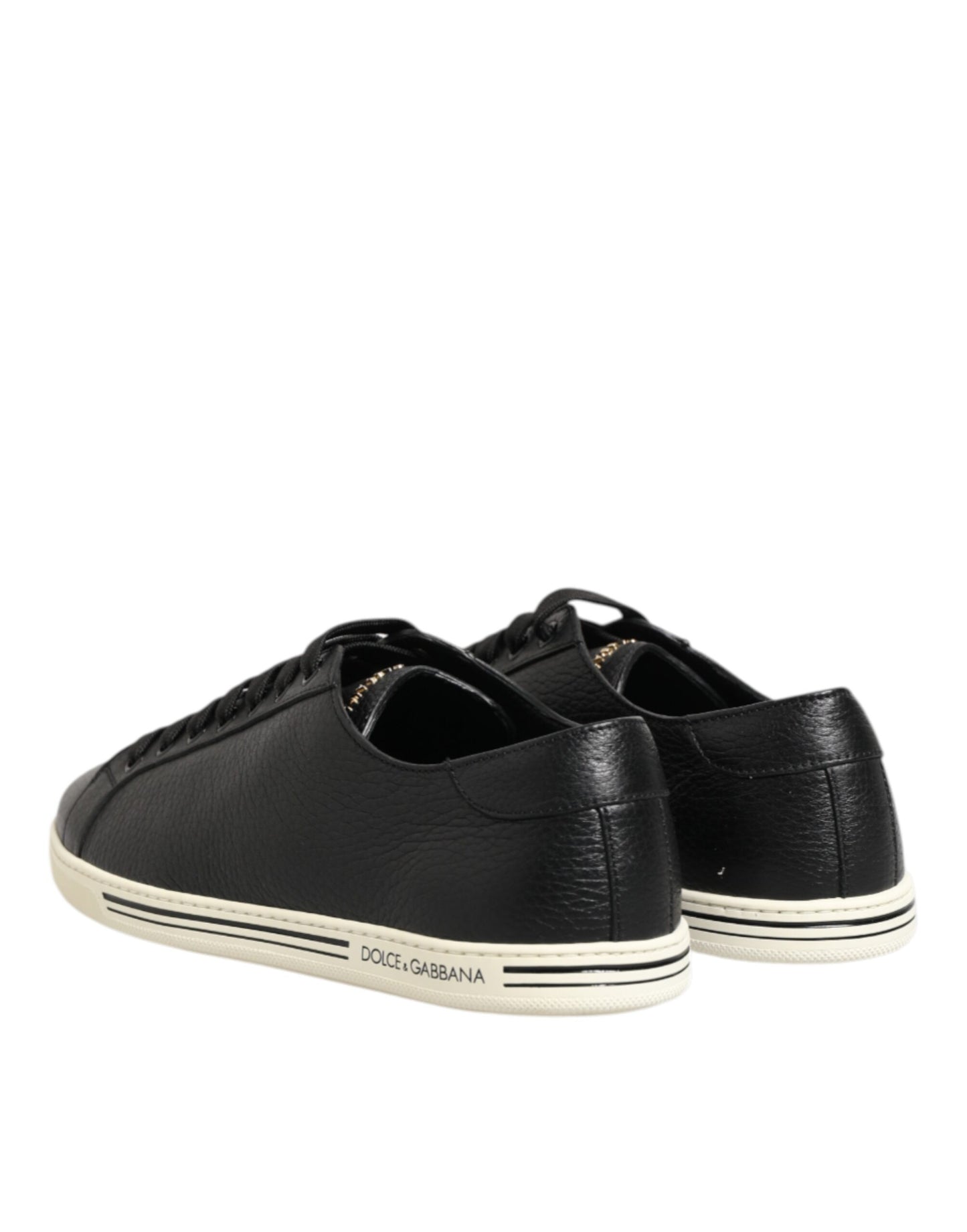 Black Leather Lace Up Low Top Sneakers Shoes
