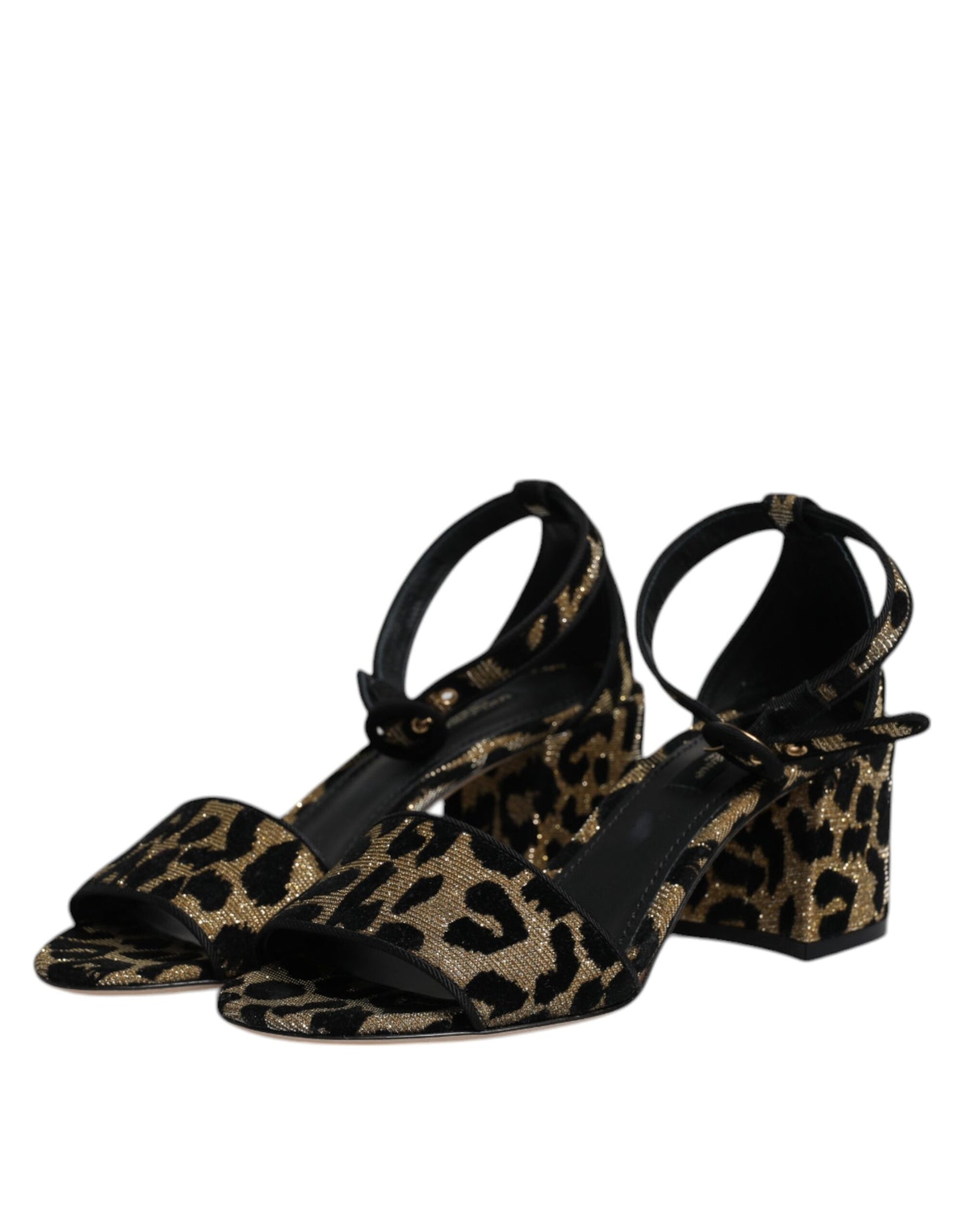 Gold Leopard Ankle Strap Heels Sandals Shoes