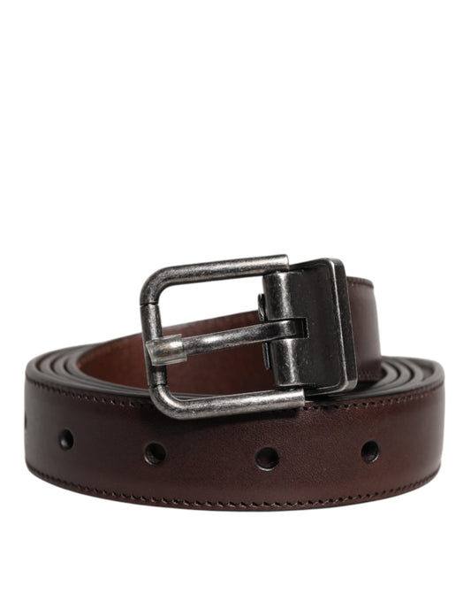 Dark Brown Leather Antique Silver Buckle Belt