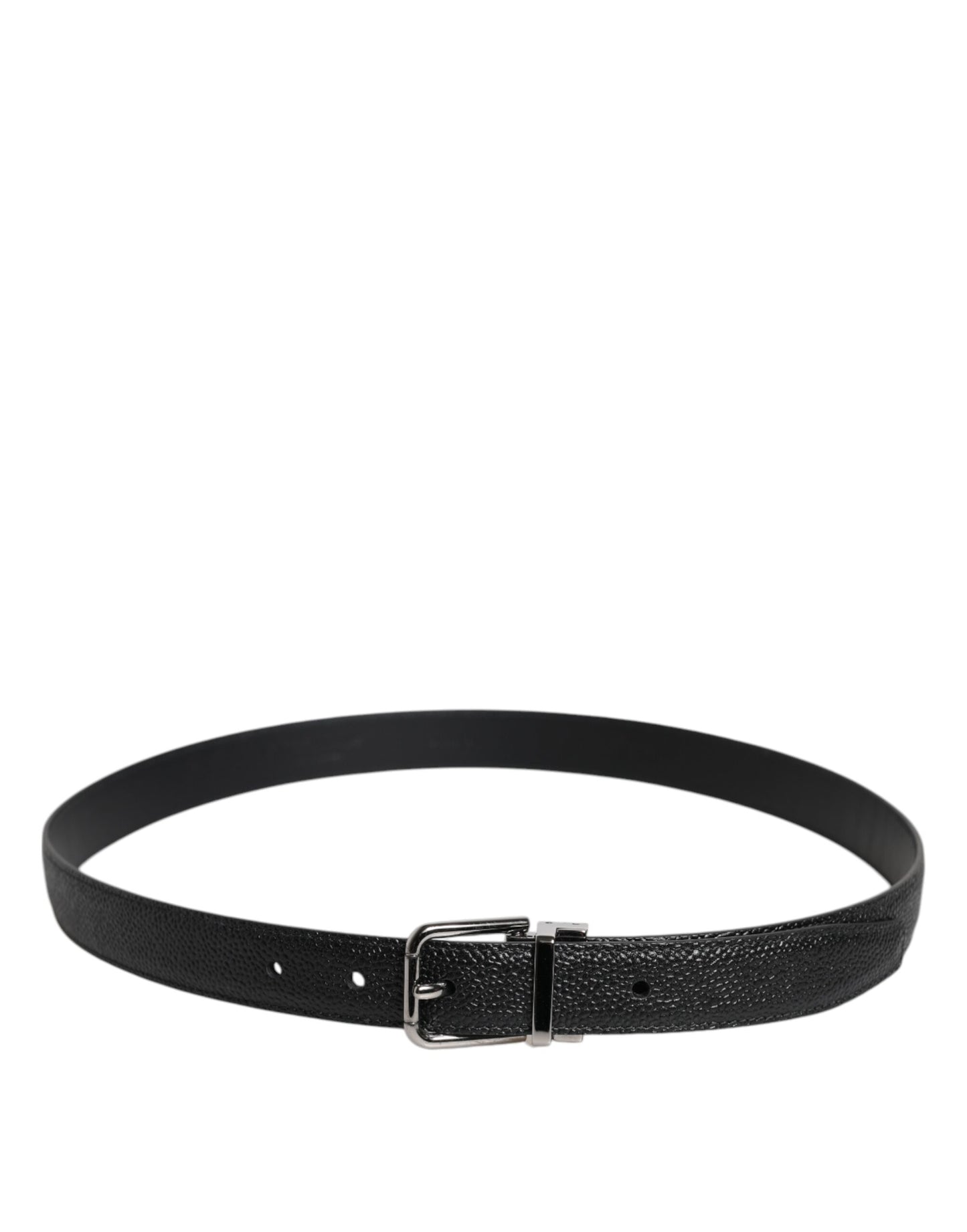Black Textured Leather Silver Metal Buckle Men Belt