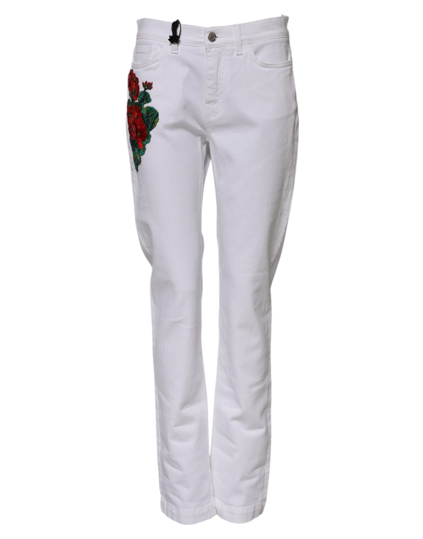 White Floral Sequined Embroid GIRLY Denim Jeans
