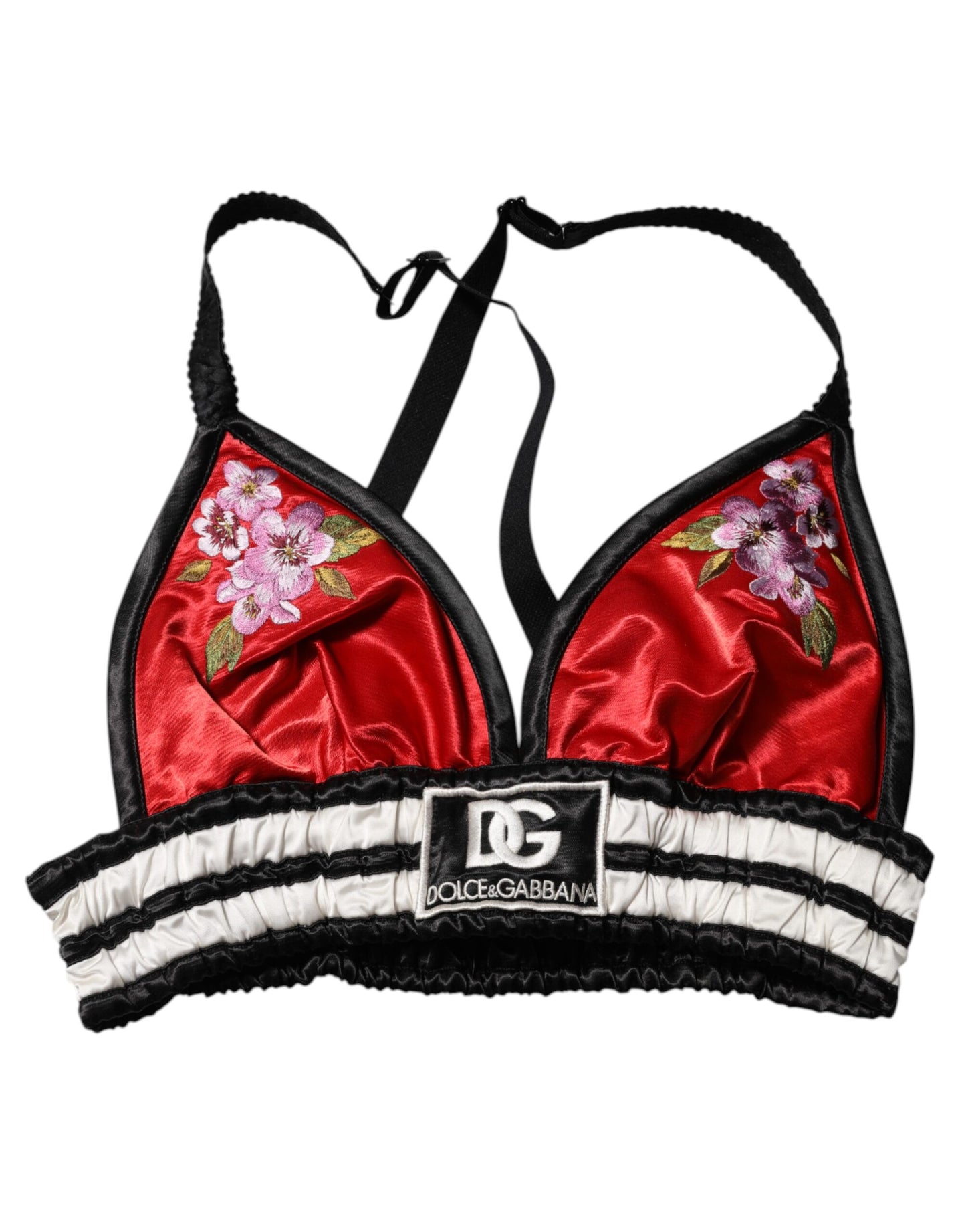 Red Satin Floral Embroidered Bralette Crop Top