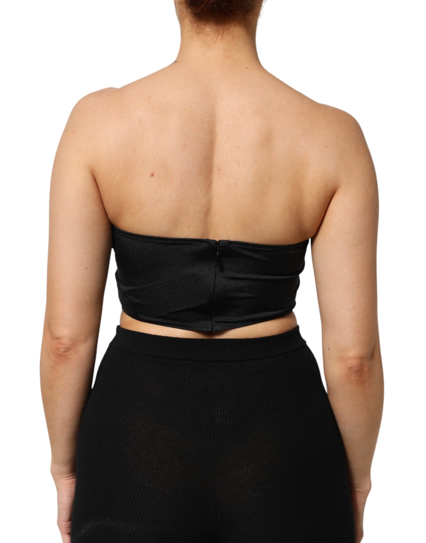 Black Nylon Blend Bandeau Strapless Tube Top