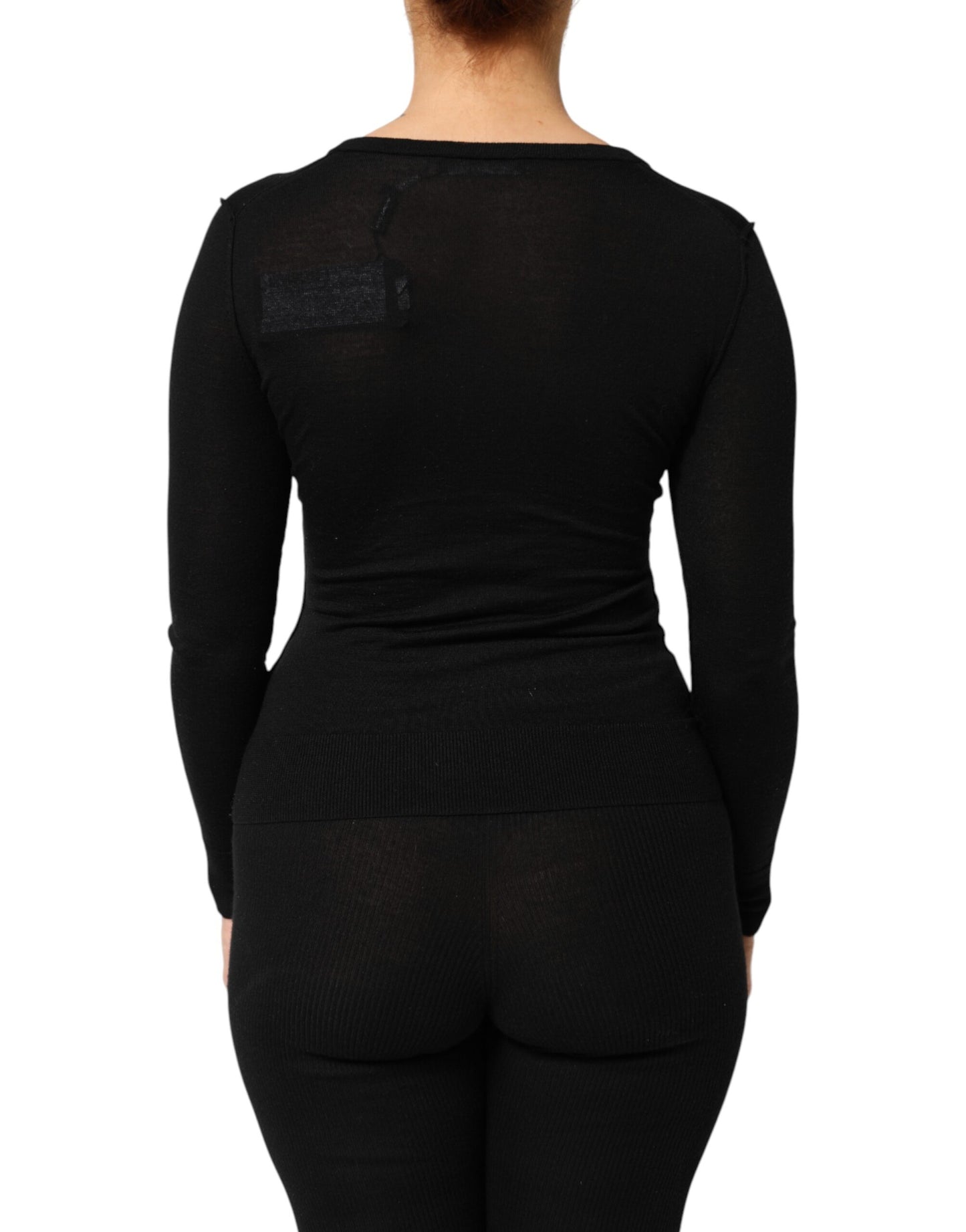 Black Virgin Wool Buttoned Cardigan Sweater