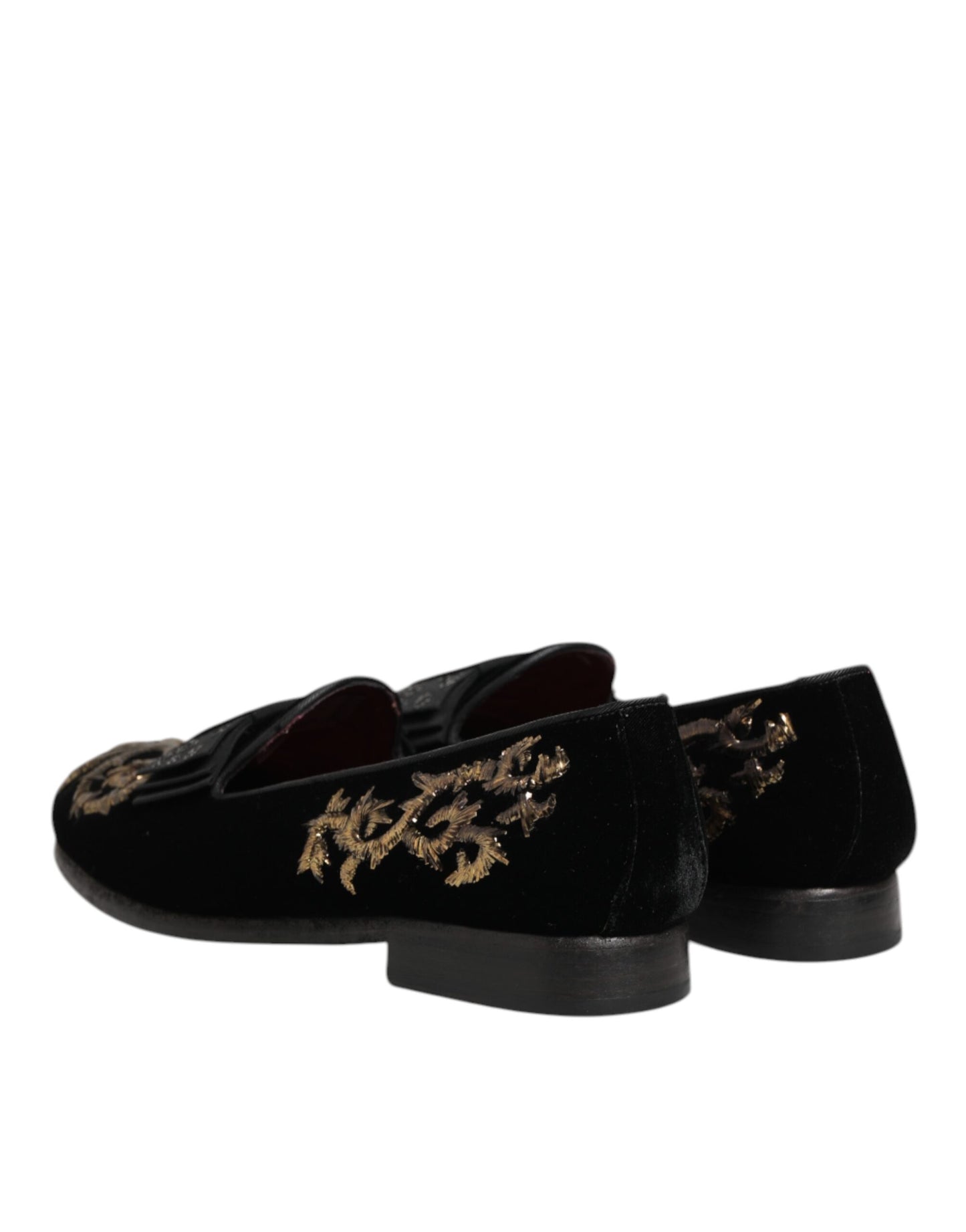 Black Velvet Embroidery Formal Loafers Shoes