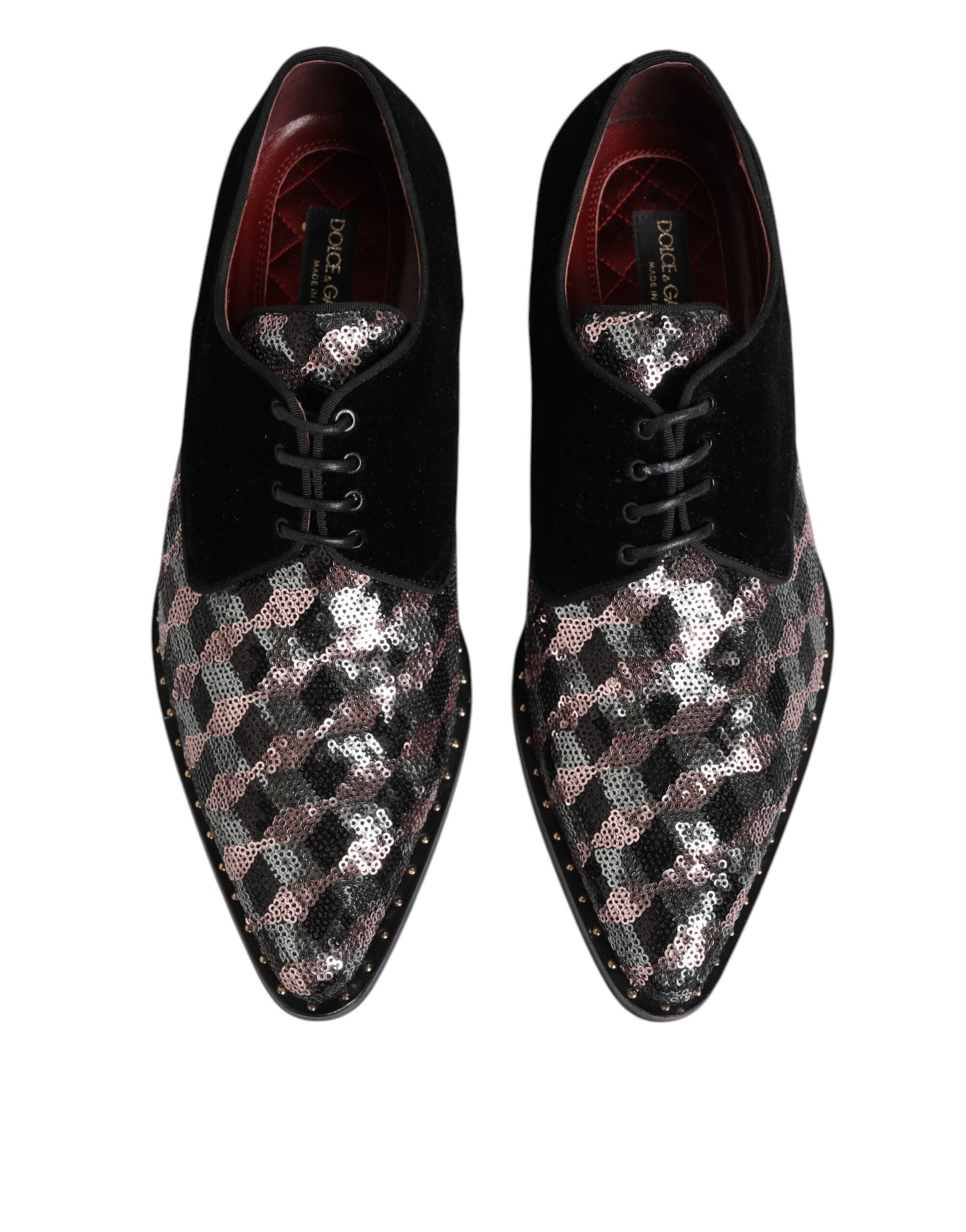 Black Velvet Multicolor Sequin Derby Men Shoes