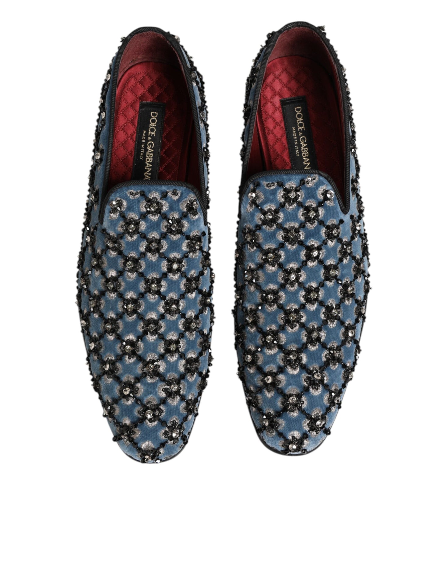 Blue Velvet Crystal Detailing Loafer Men Shoes