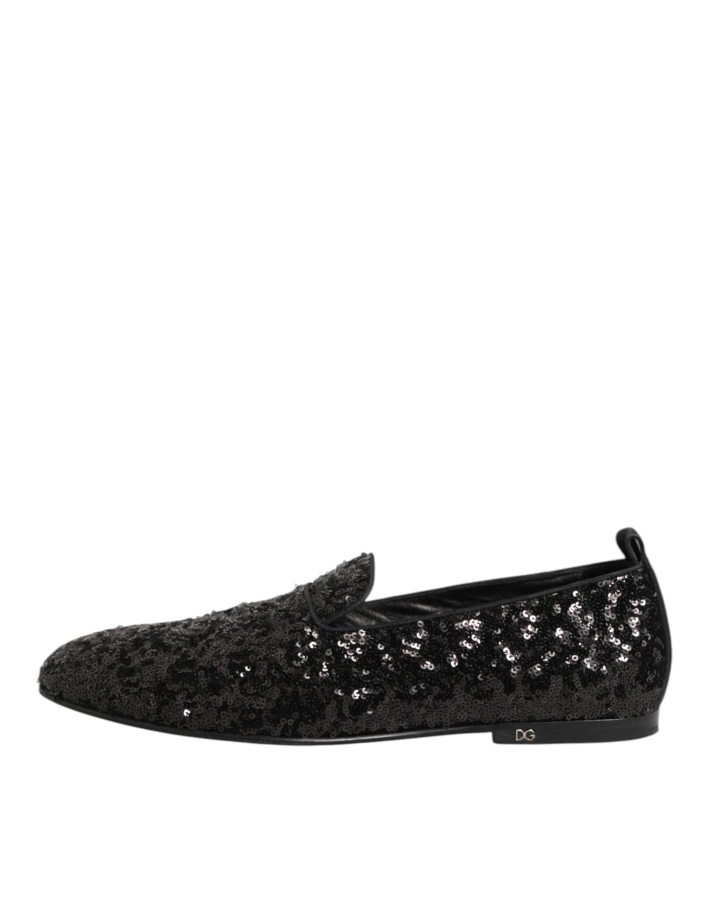 Black Sequined Slip On Loafers Dress Shoes