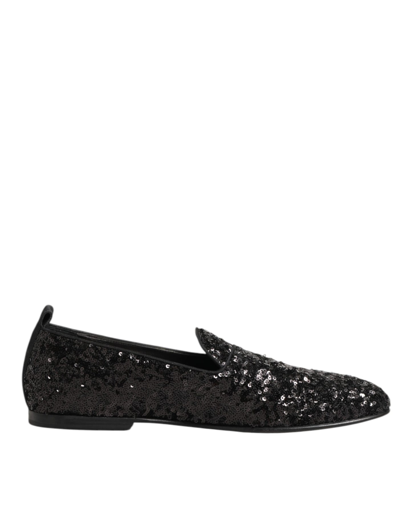 Black Sequined Slip On Loafers Dress Shoes