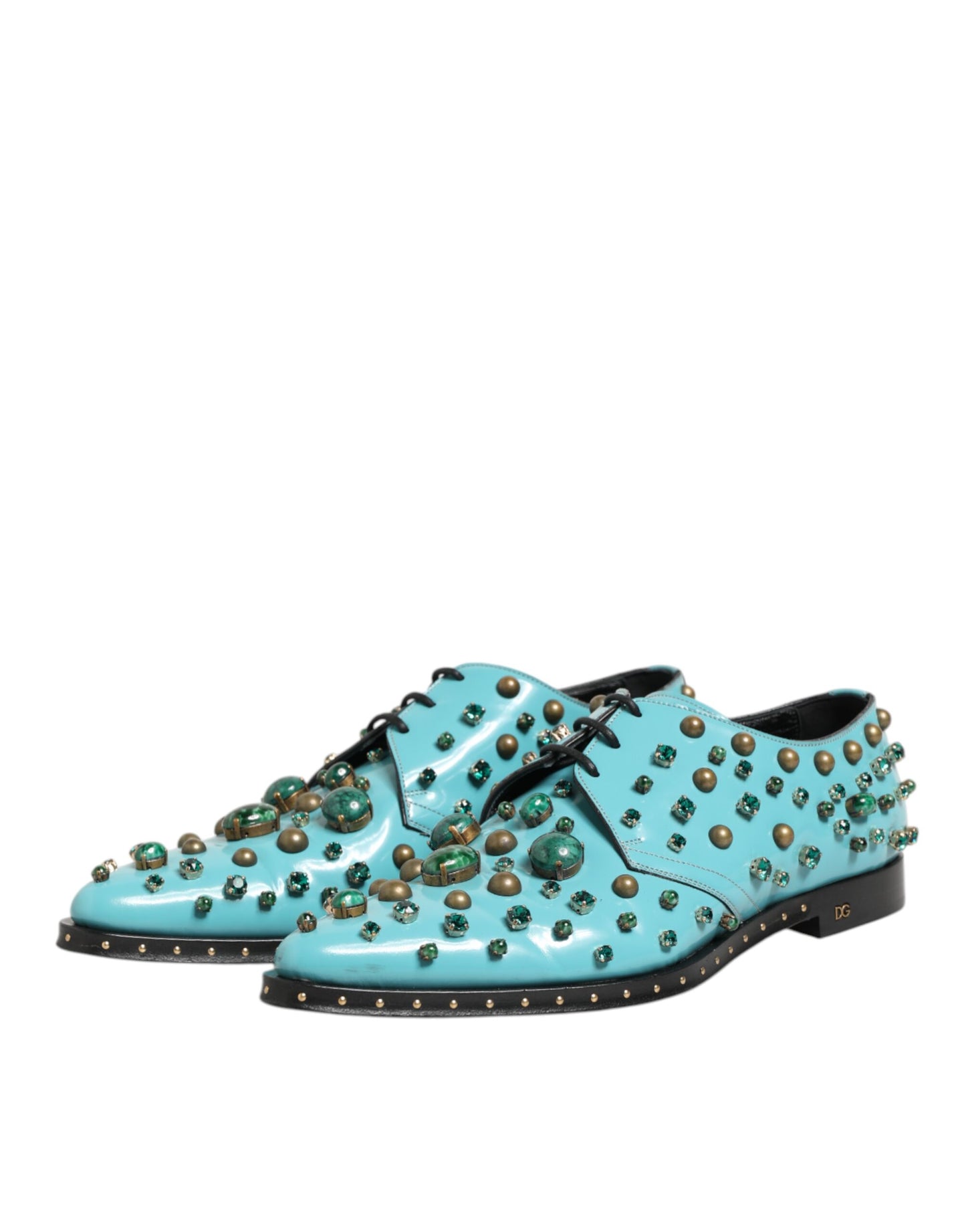 Turquoise Crystal Embellished Men Derby Shoes