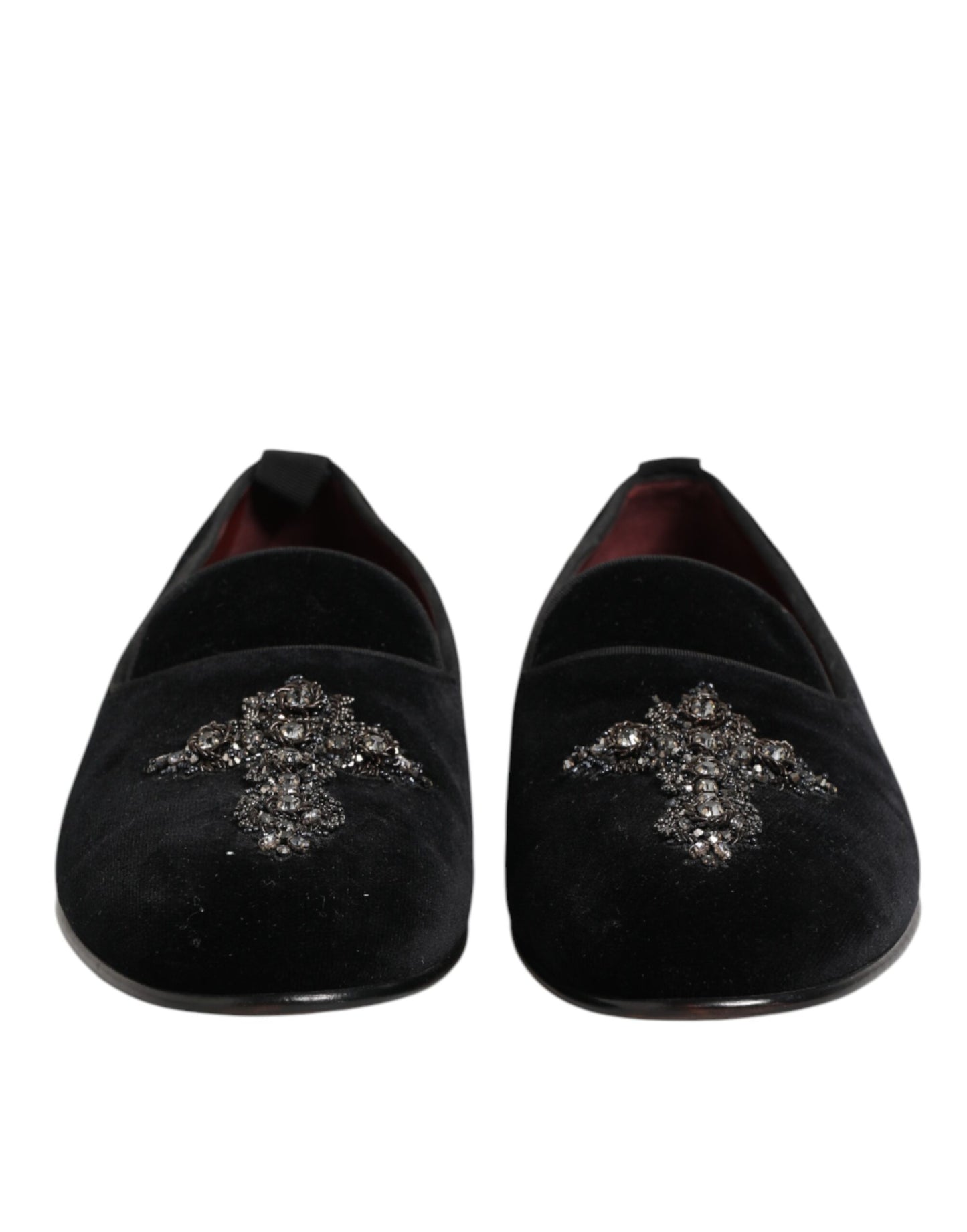 Black Cross Embellished Slip On Loafers Dress Shoes
