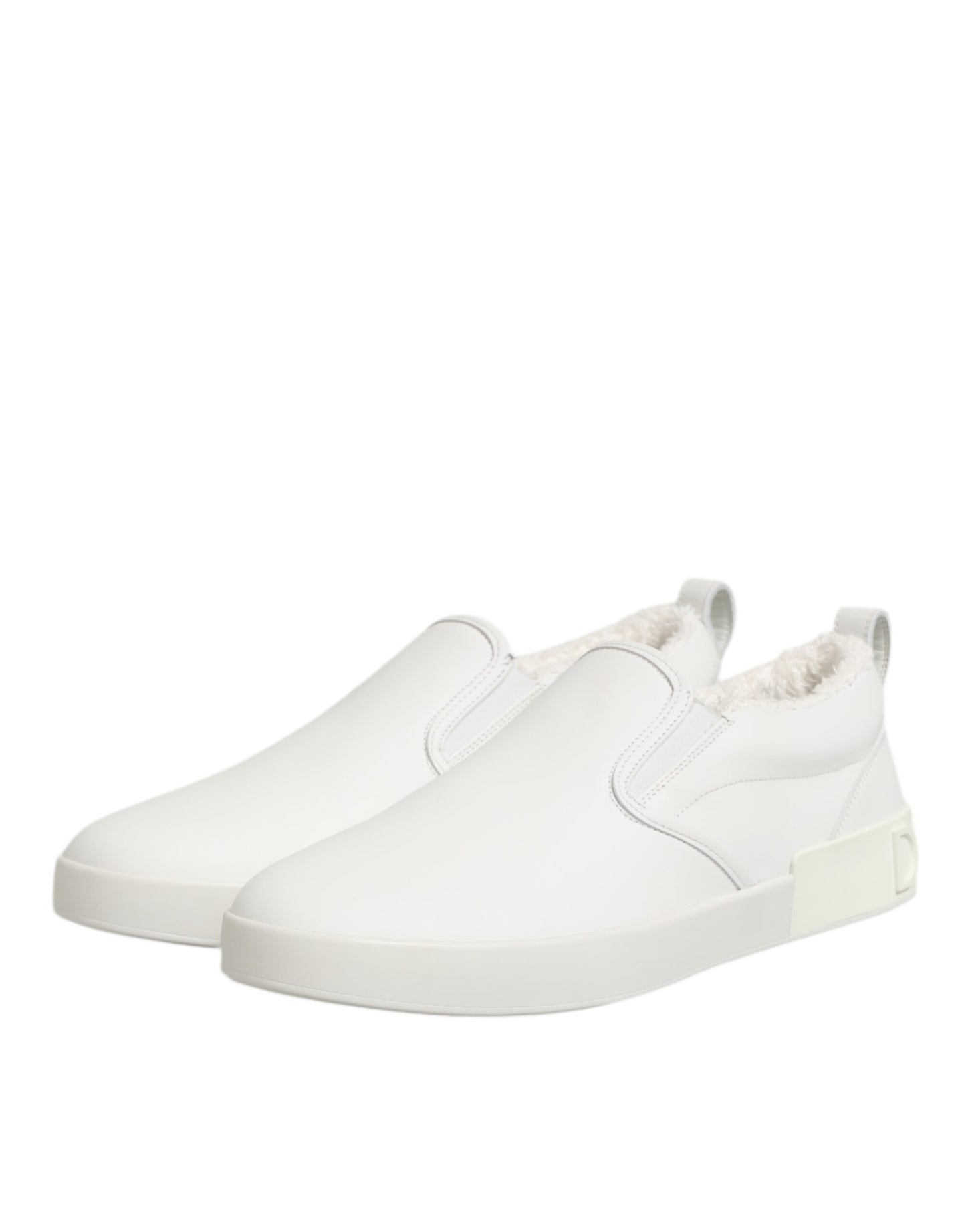 White Leather Low Top Slip On Sneakers Shoes