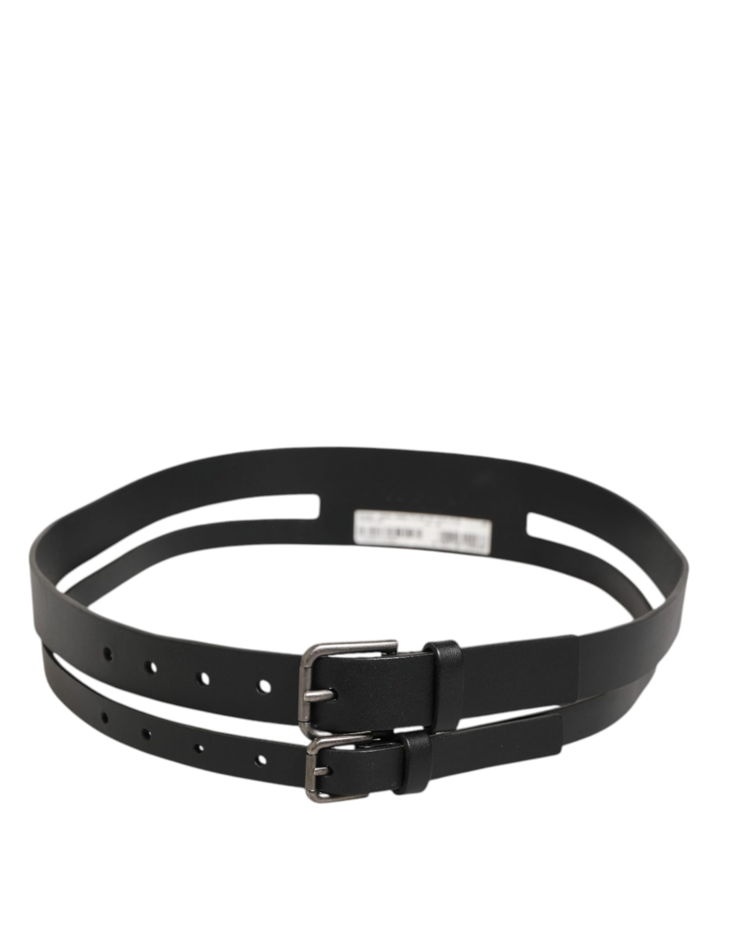 Black Double Strap Leather Buckle Men Belt