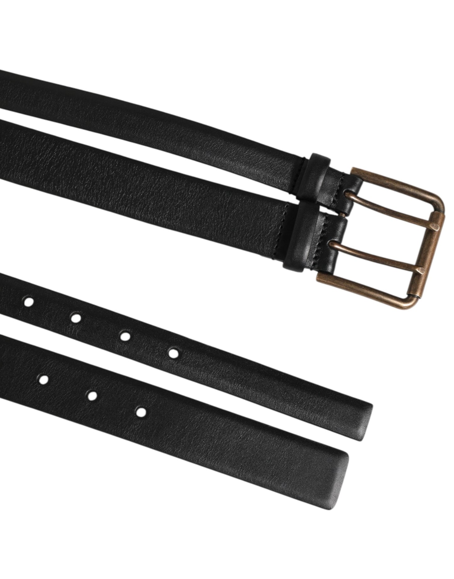 Black Double Strap Leather Brass Buckle Belt